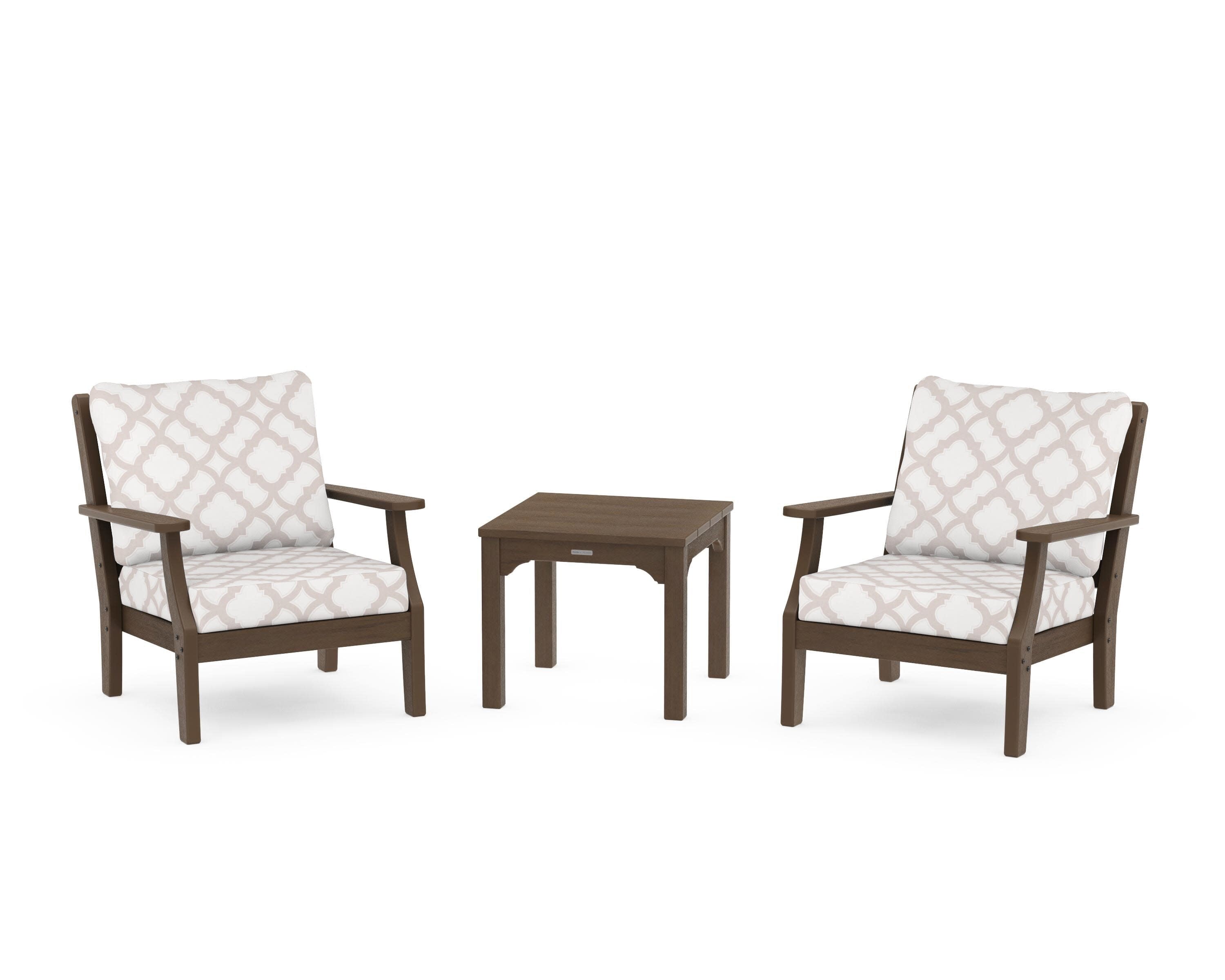 Chinoiserie 3-Piece Deep Seating Set in Kona / Trellis Dune Burlap