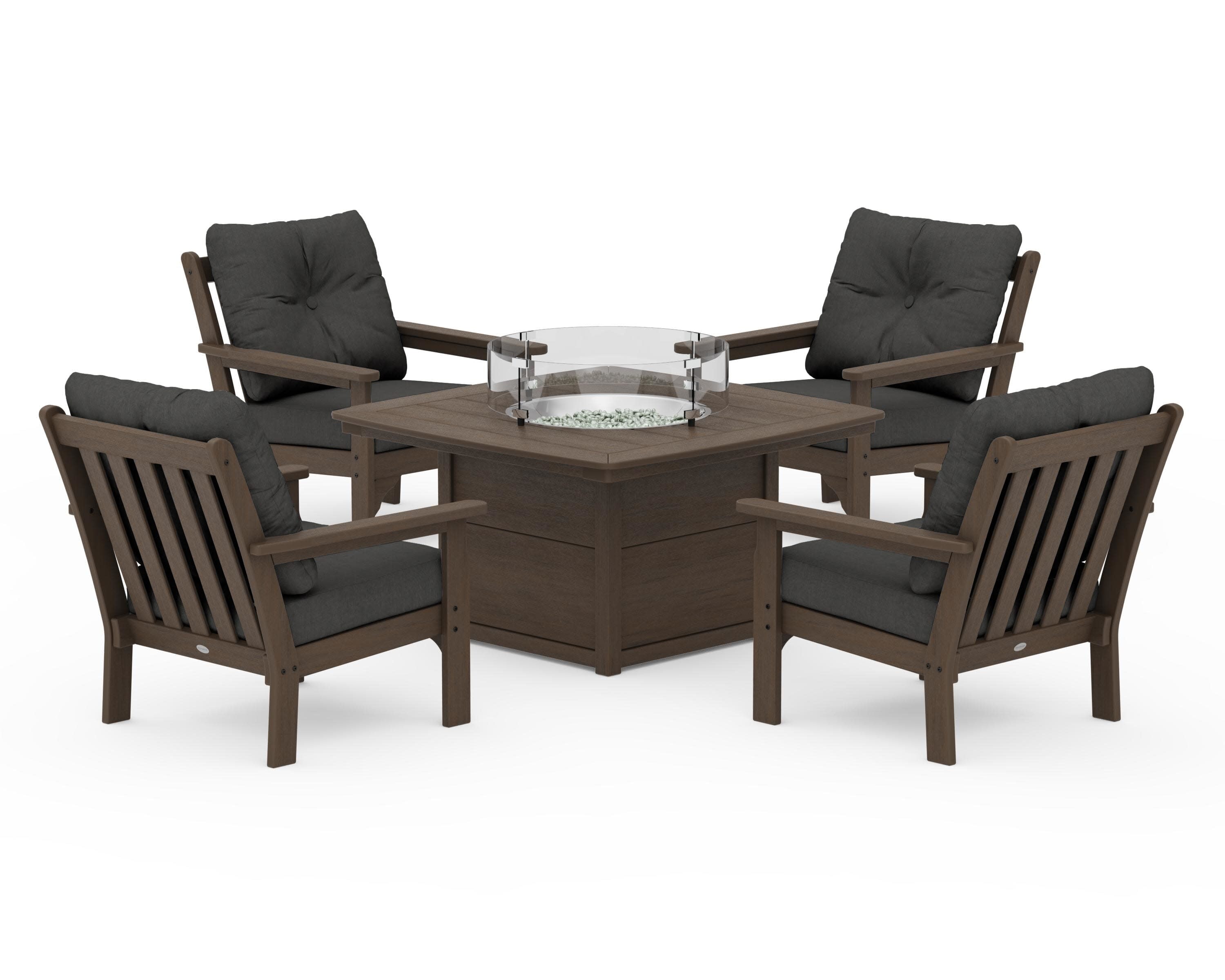 Vineyard 5-Piece Conversation Set with Fire Pit Table in Kona / Spectrum Carbon