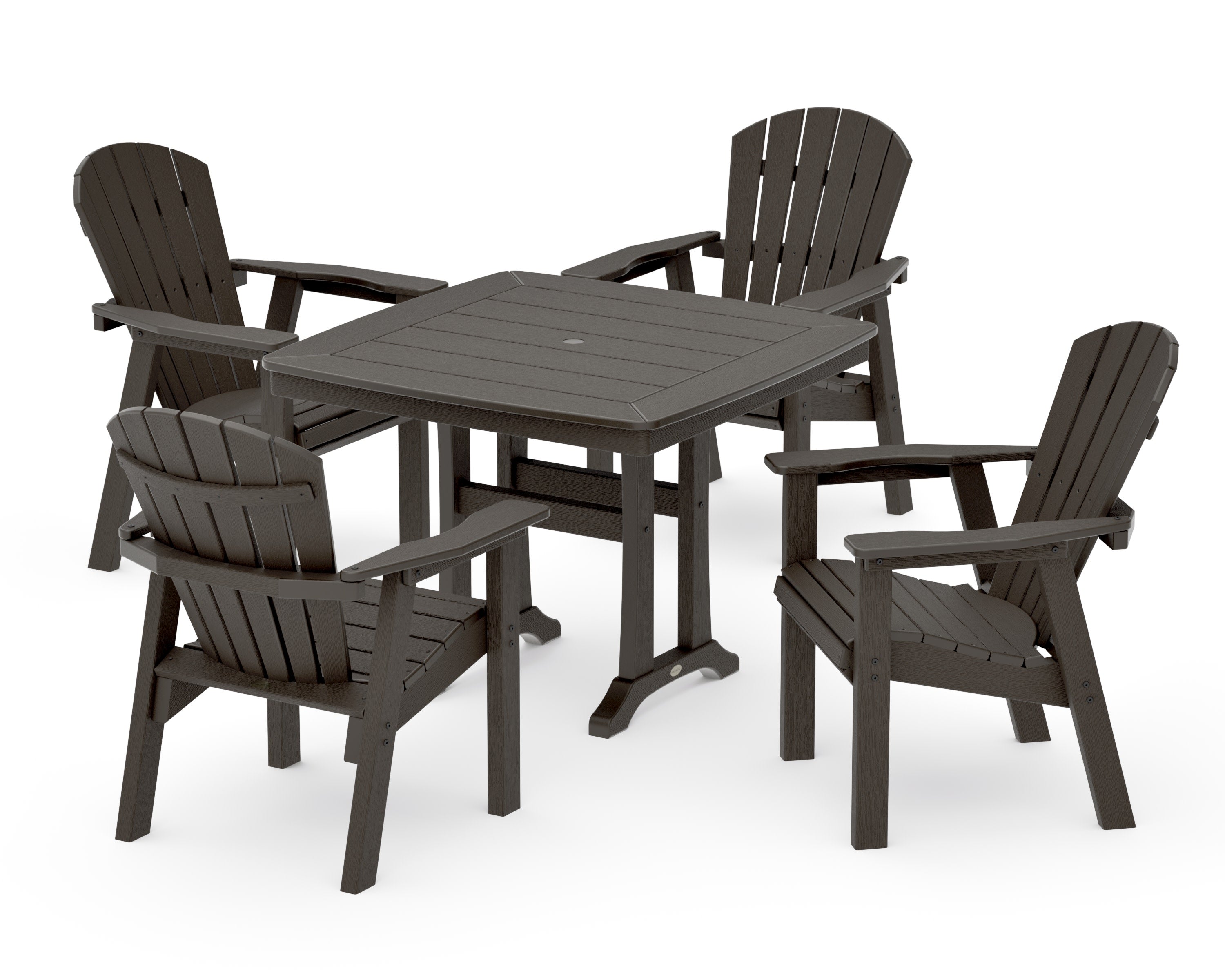 Seashell 5-Piece Dining Set with Trestle Legs in Vintage Coffee