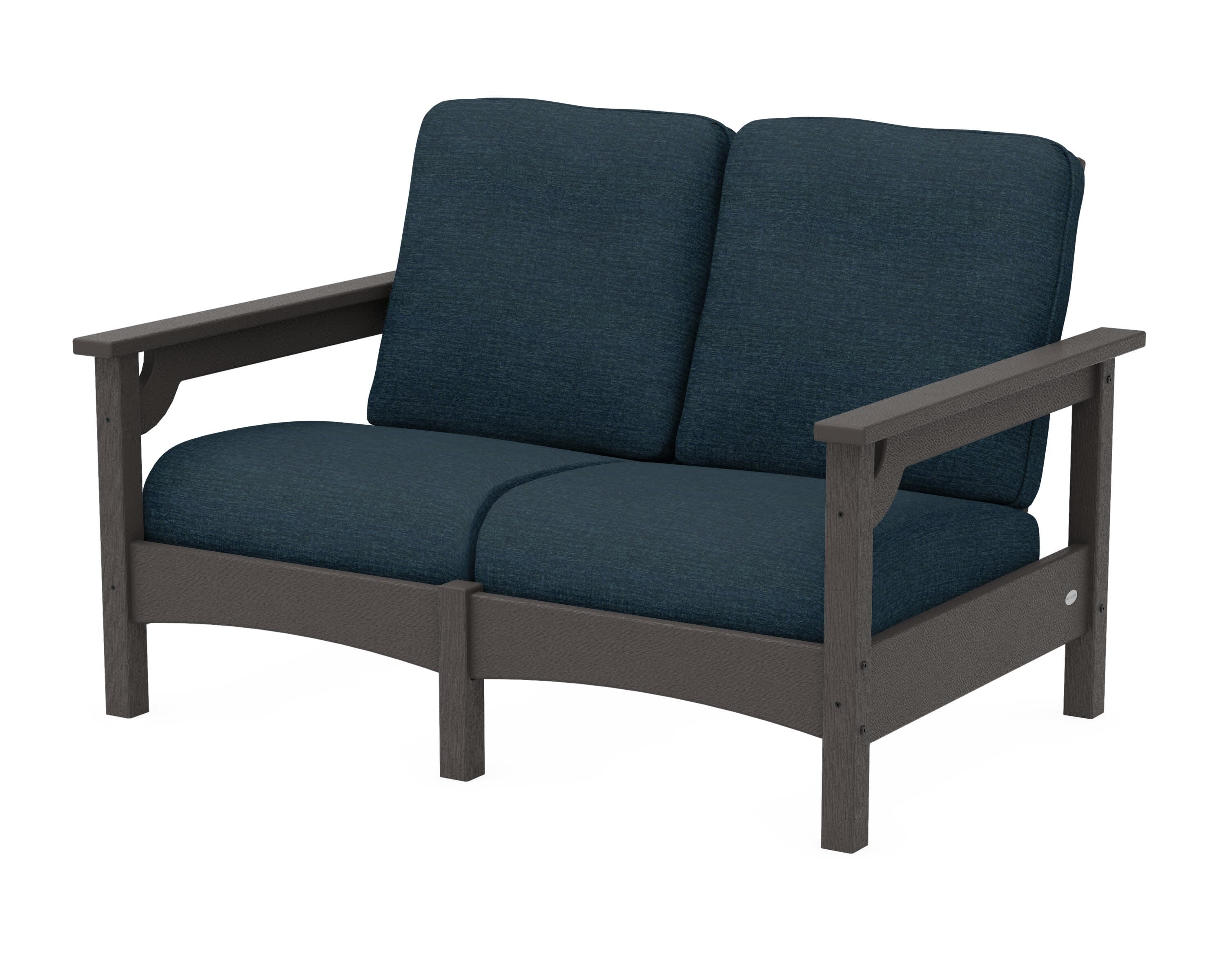 Club Loveseat in Vintage Coffee / Platform Indigo