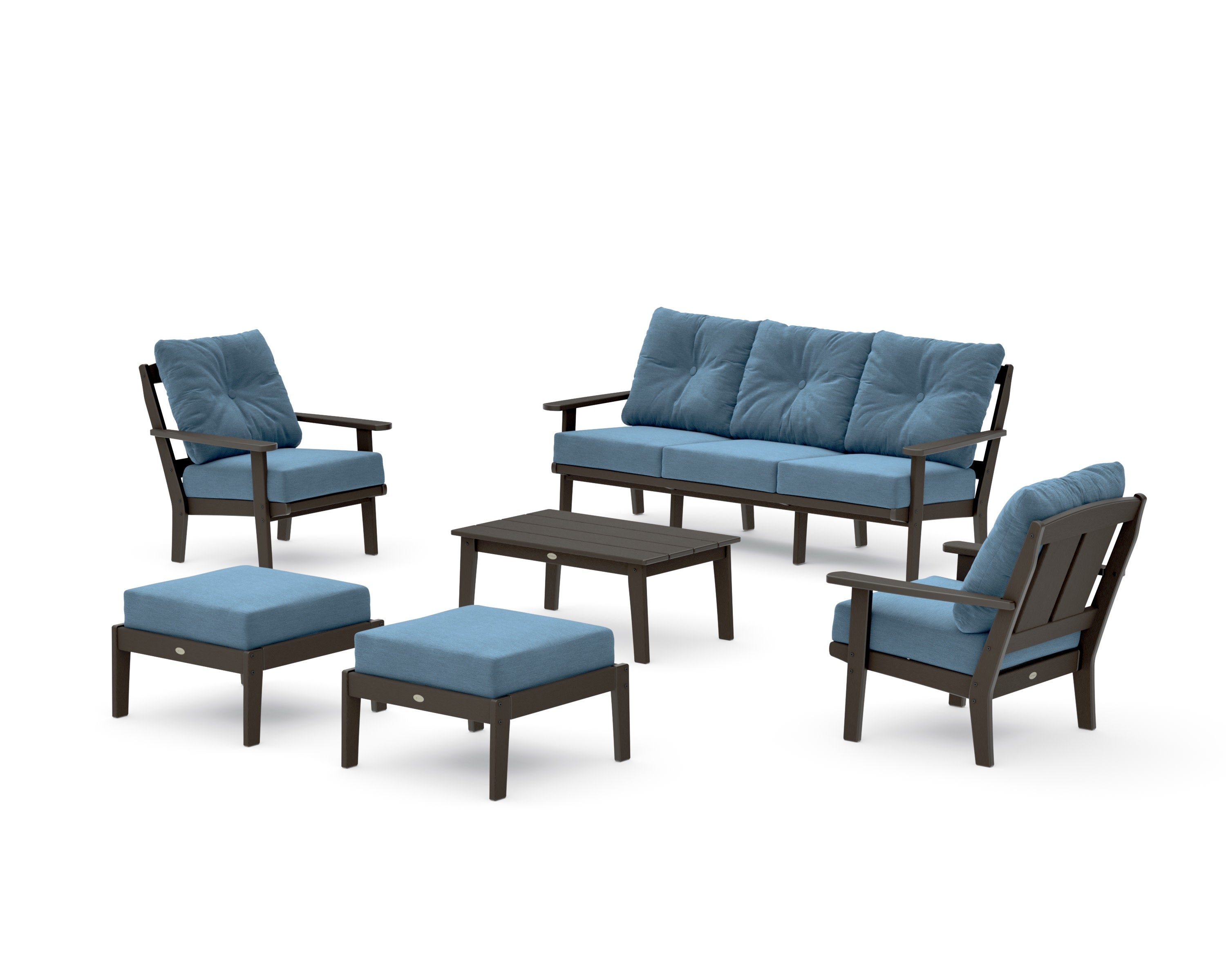 Mission 6-Piece Lounge Sofa Set in Vintage Coffee / Sky Blue