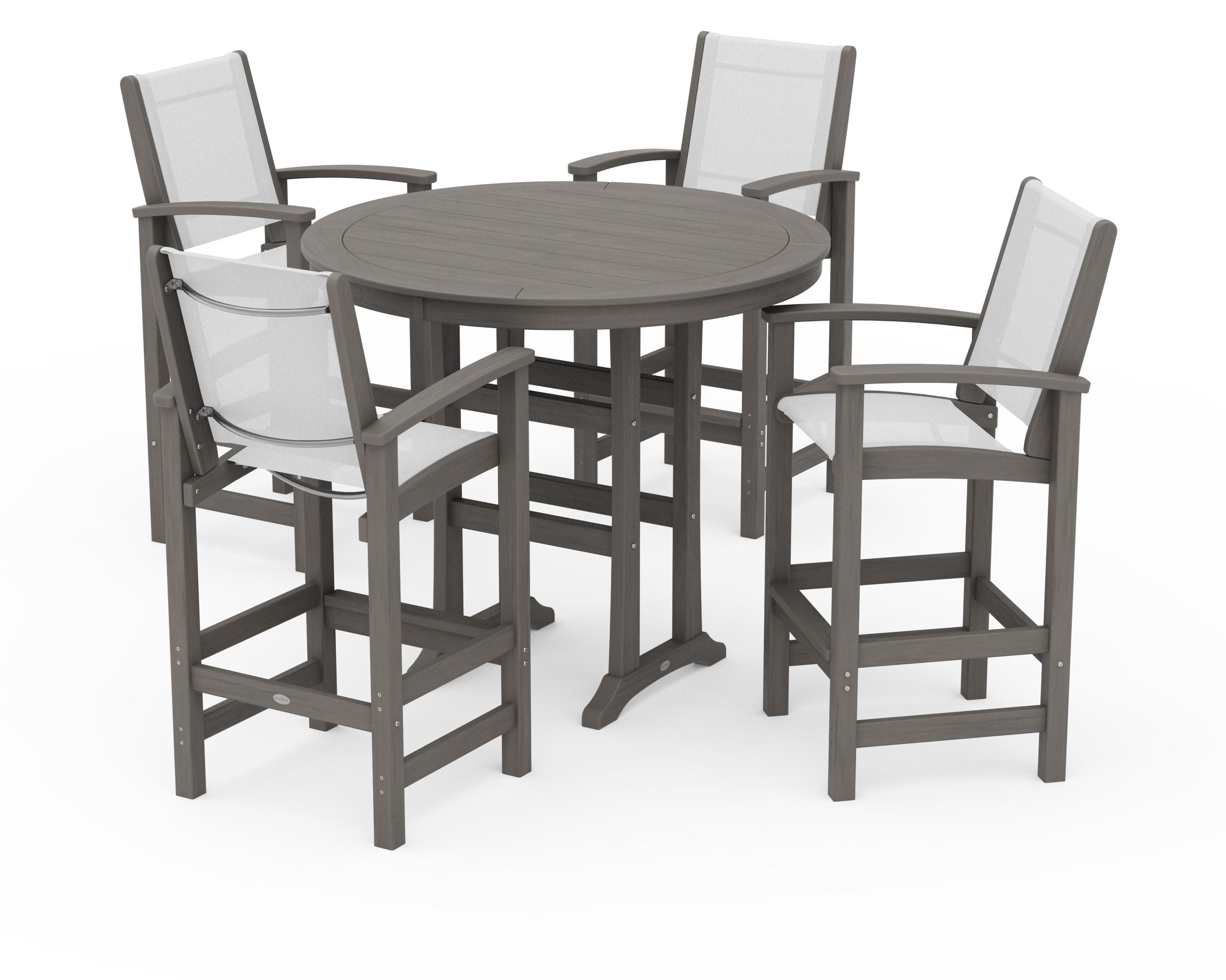 Coastal 5-Piece Nautical Trestle Bar Set in Driftwood / White Sling