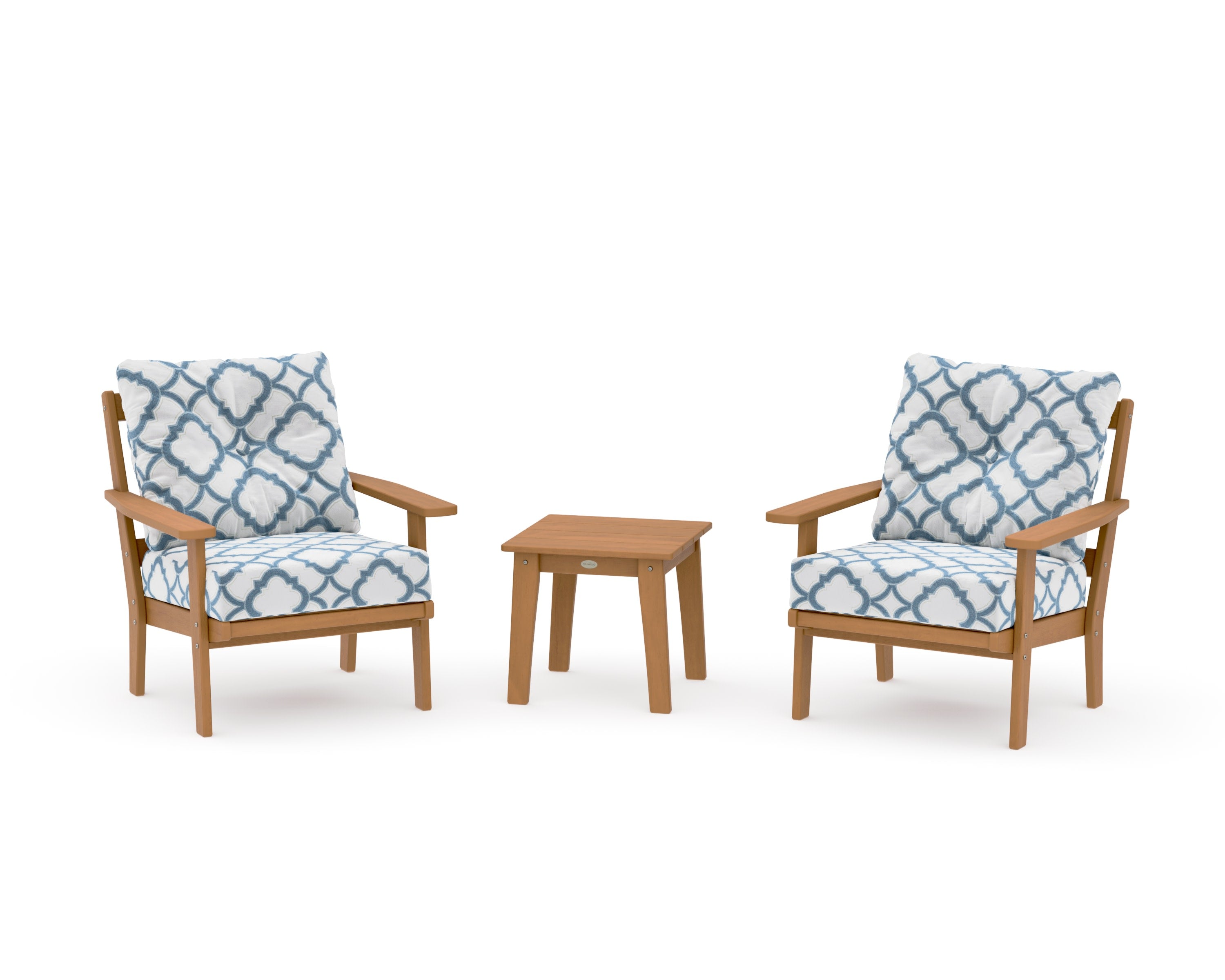 Prairie 3-Piece Deep Seating Set in Natural / Trellis Sky Blue