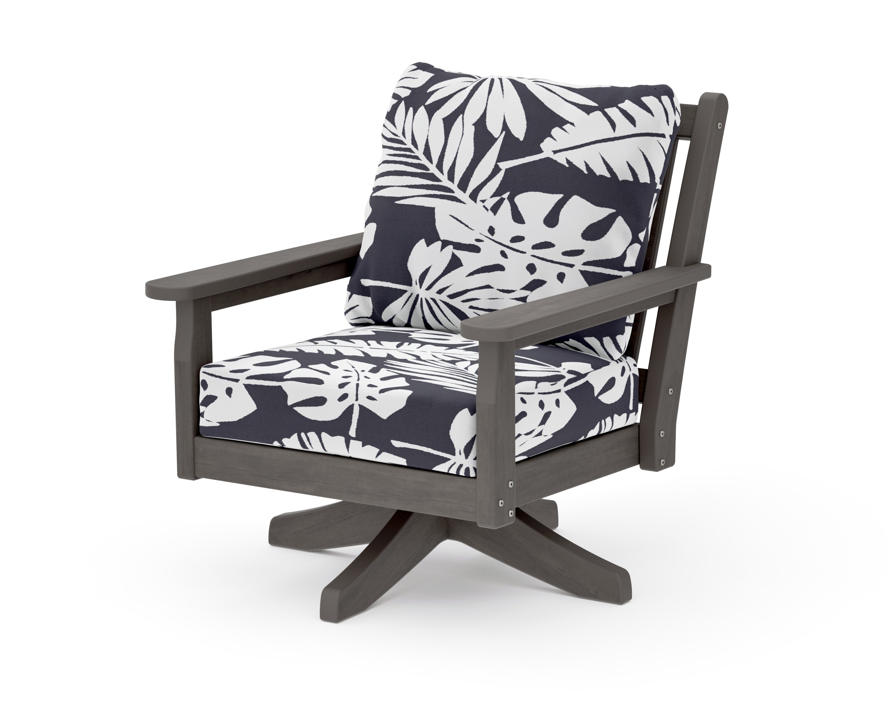 Chippendale Deep Seating Swivel Chair in Driftwood / Leaf Navy