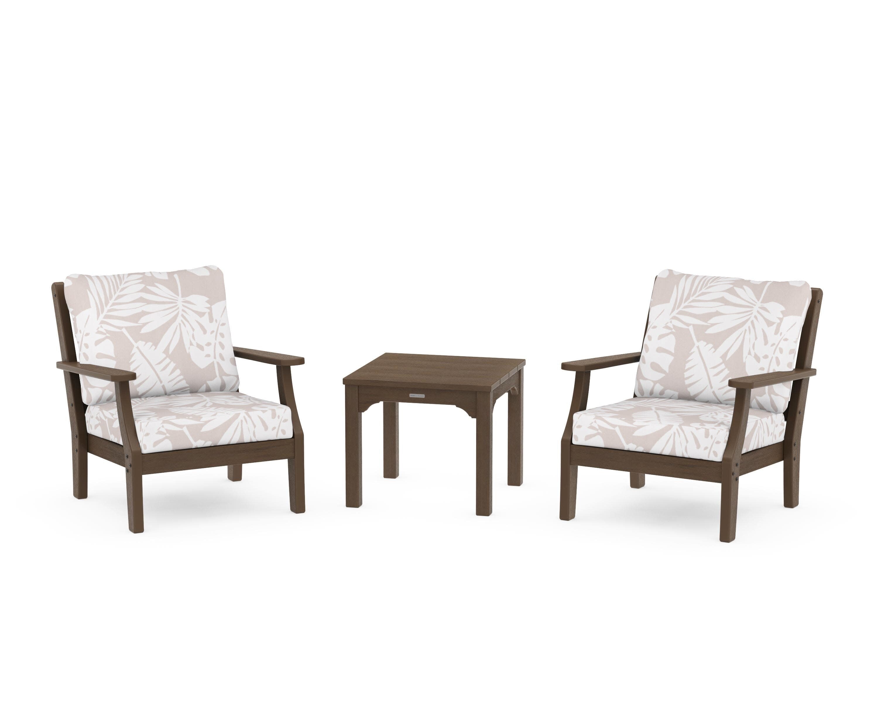 Chinoiserie 3-Piece Deep Seating Set in Kona / Leaf Dune Burlap
