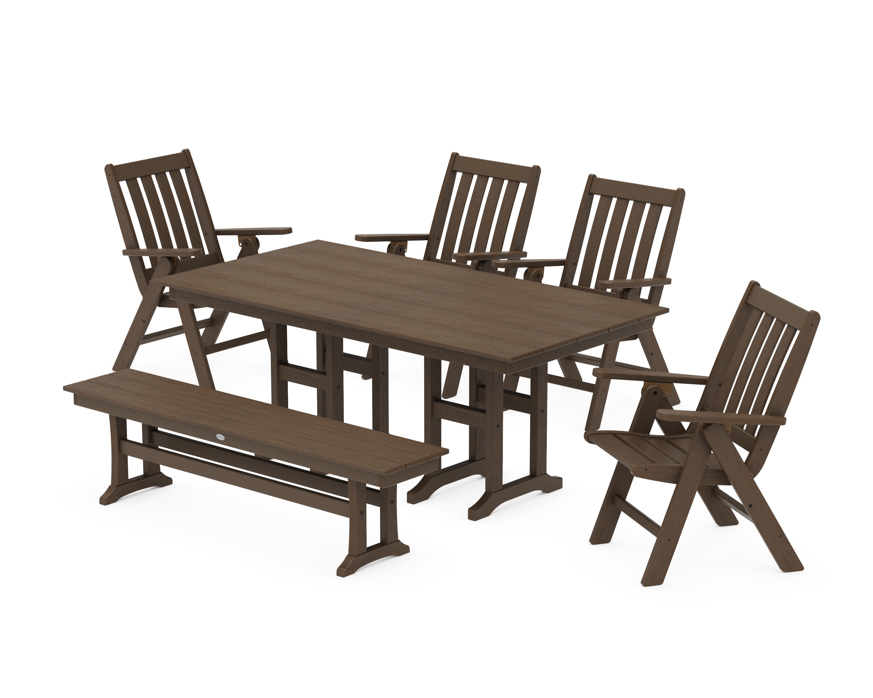 Vineyard Folding Chair 6-Piece Farmhouse Dining Set with Bench in Kona