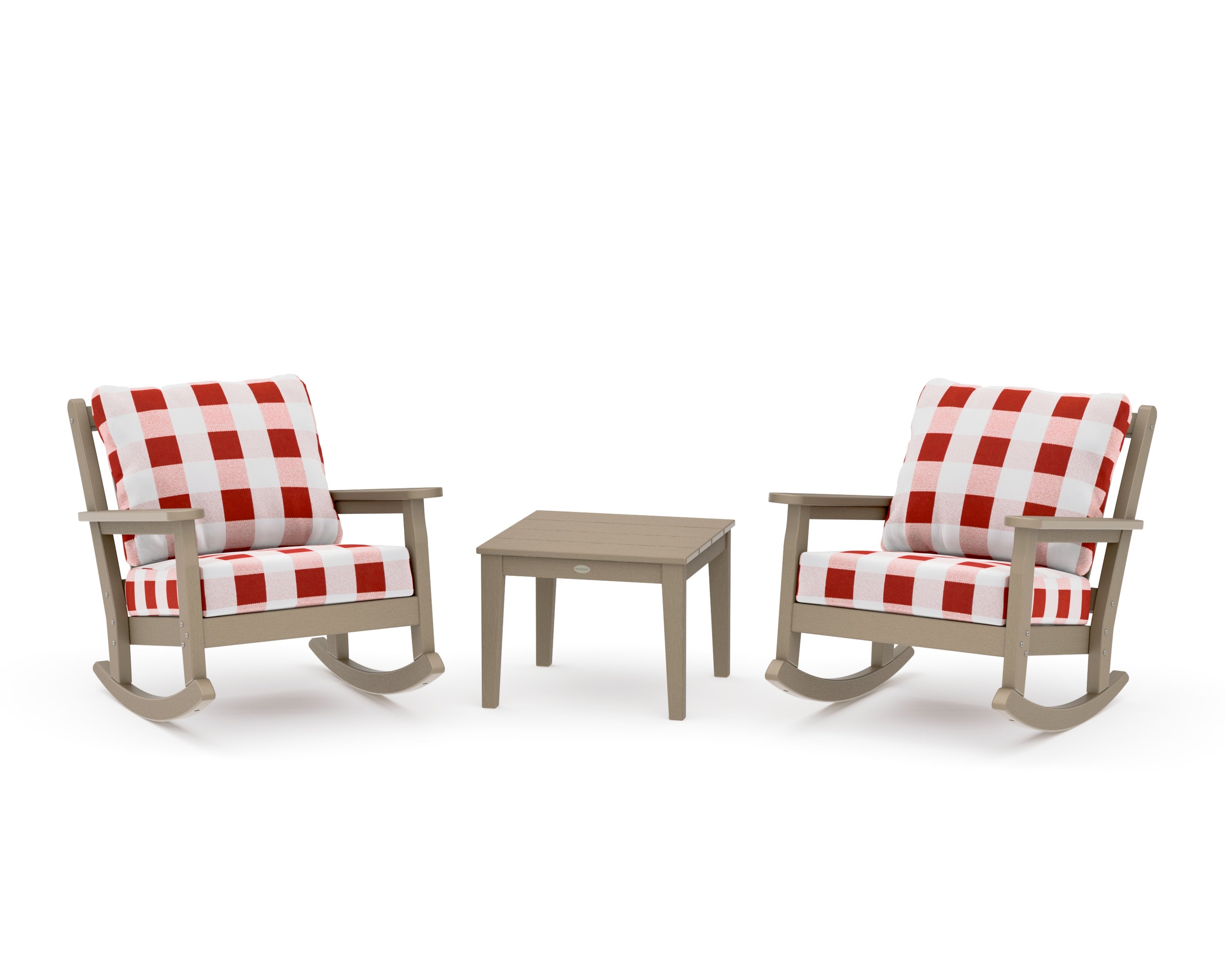 Chippendale 3-Piece Deep Seating Rocker Set in Vintage Sahara / Buffalo Plaid Crimson