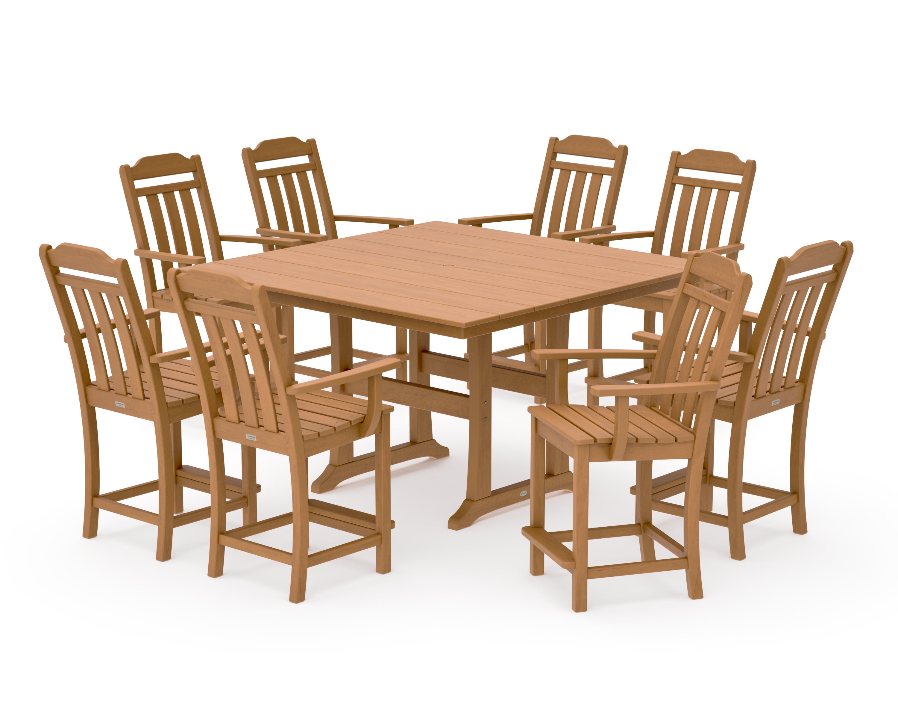Cottage 9-Piece Square Farmhouse Counter Set with Trestle Legs in Natural