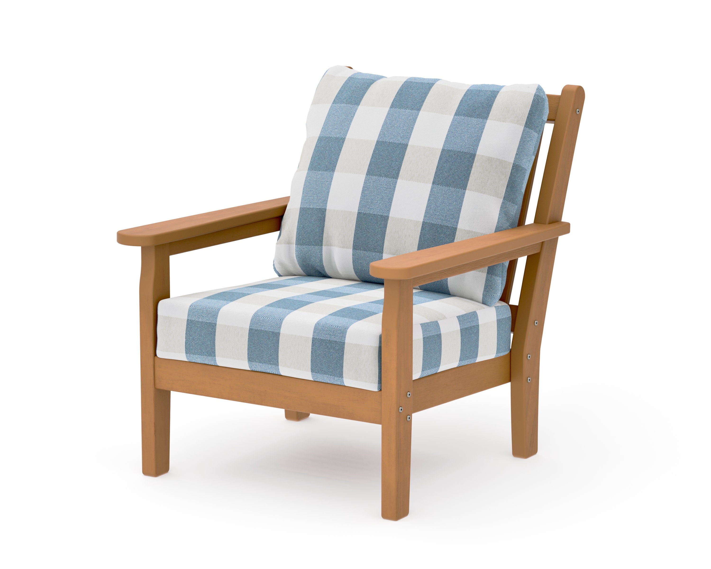 Chippendale Deep Seating Chair in Natural / Buffalo Plaid Sky Blue