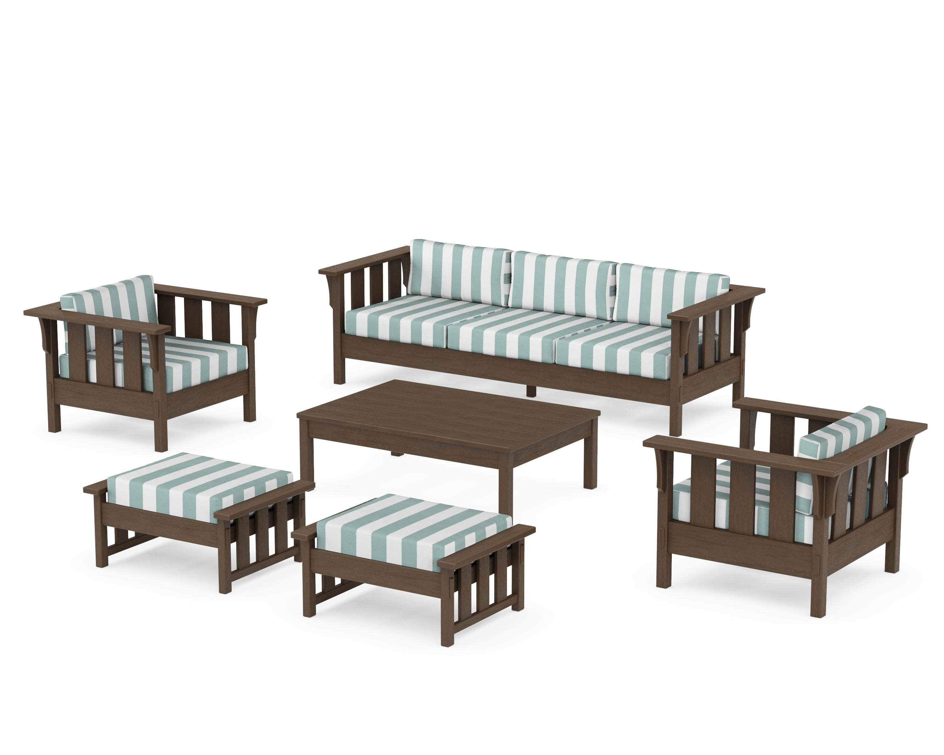 Acadia 6-Piece Lounge Sofa Set in Kona / Cabana Stripe Glacier Spa
