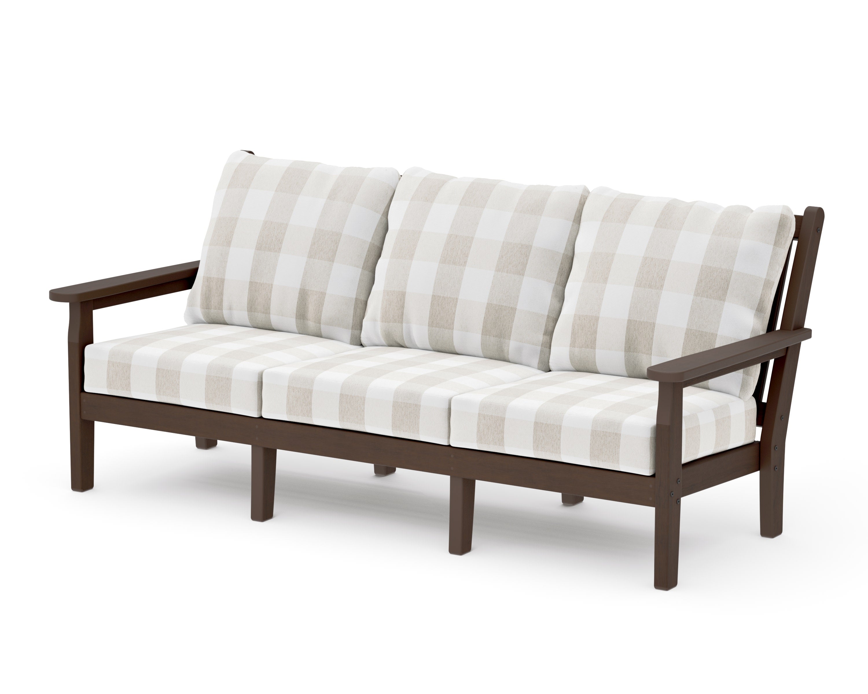 Chippendale Deep Seating Sofa in Kona / Buffalo Plaid Dune Burlap
