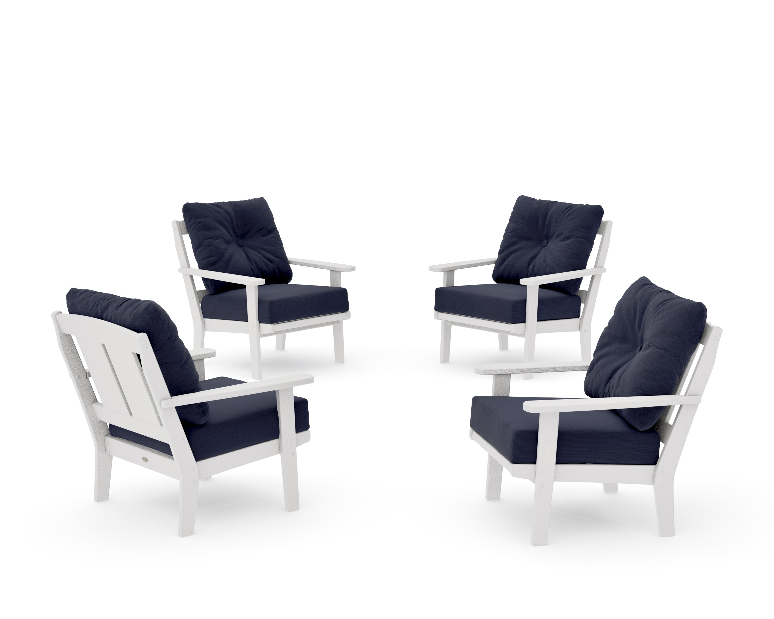 Mission 5-Piece Deep Seating Set with Fire Pit Table in Vintage White / Navy Linen