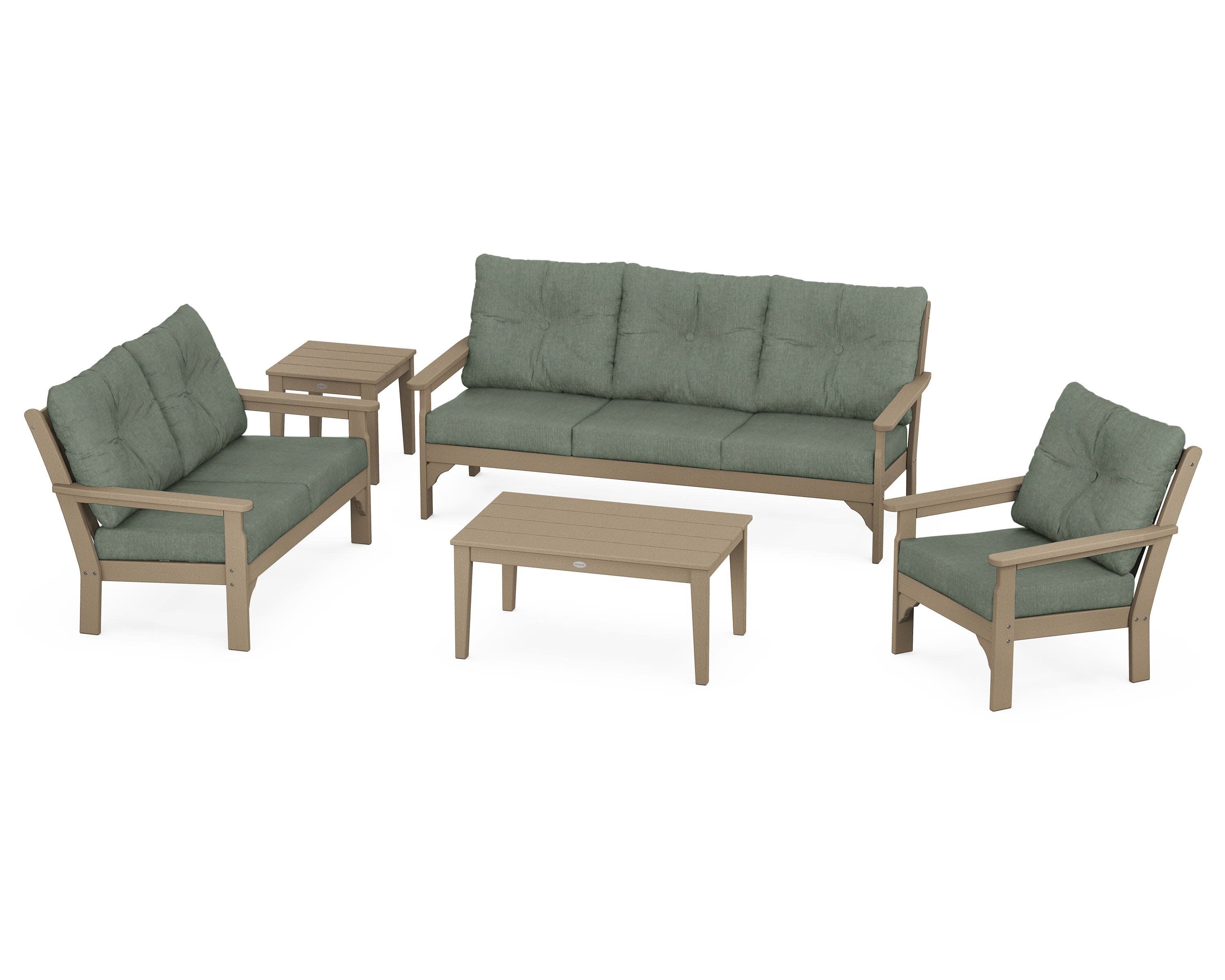 Vineyard 5 Piece Deep Seating Set in Vintage Sahara / Cast Sage