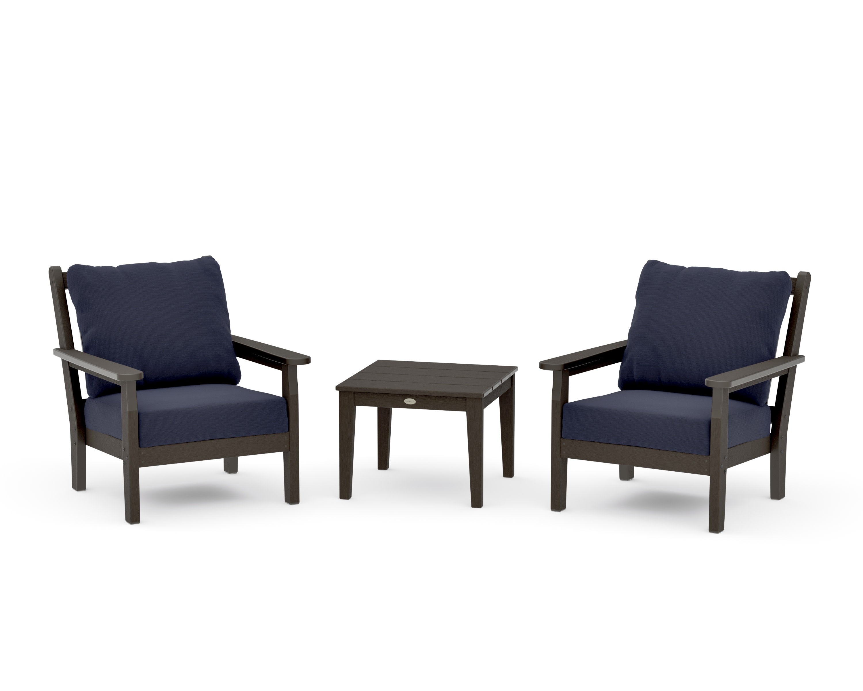 Chippendale 3-Piece Deep Seating Set in Vintage Coffee / Navy Linen