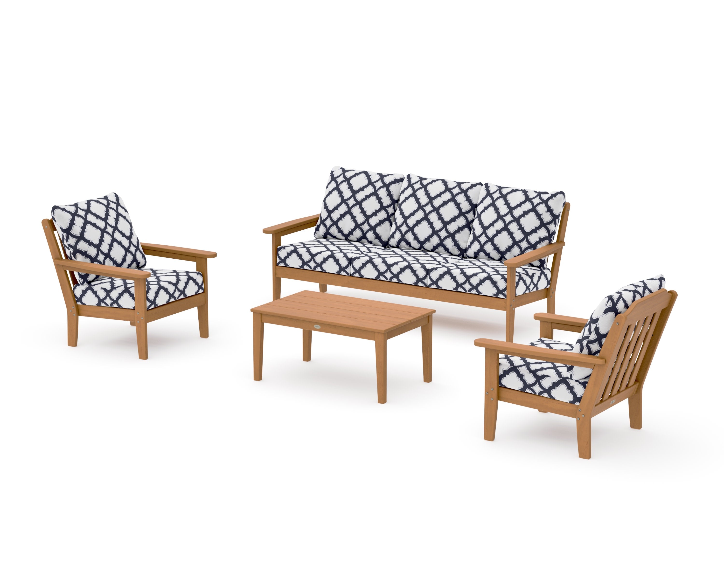 Cottage 4-Piece Deep Seating Set with Sofa in Natural / Trellis Navy