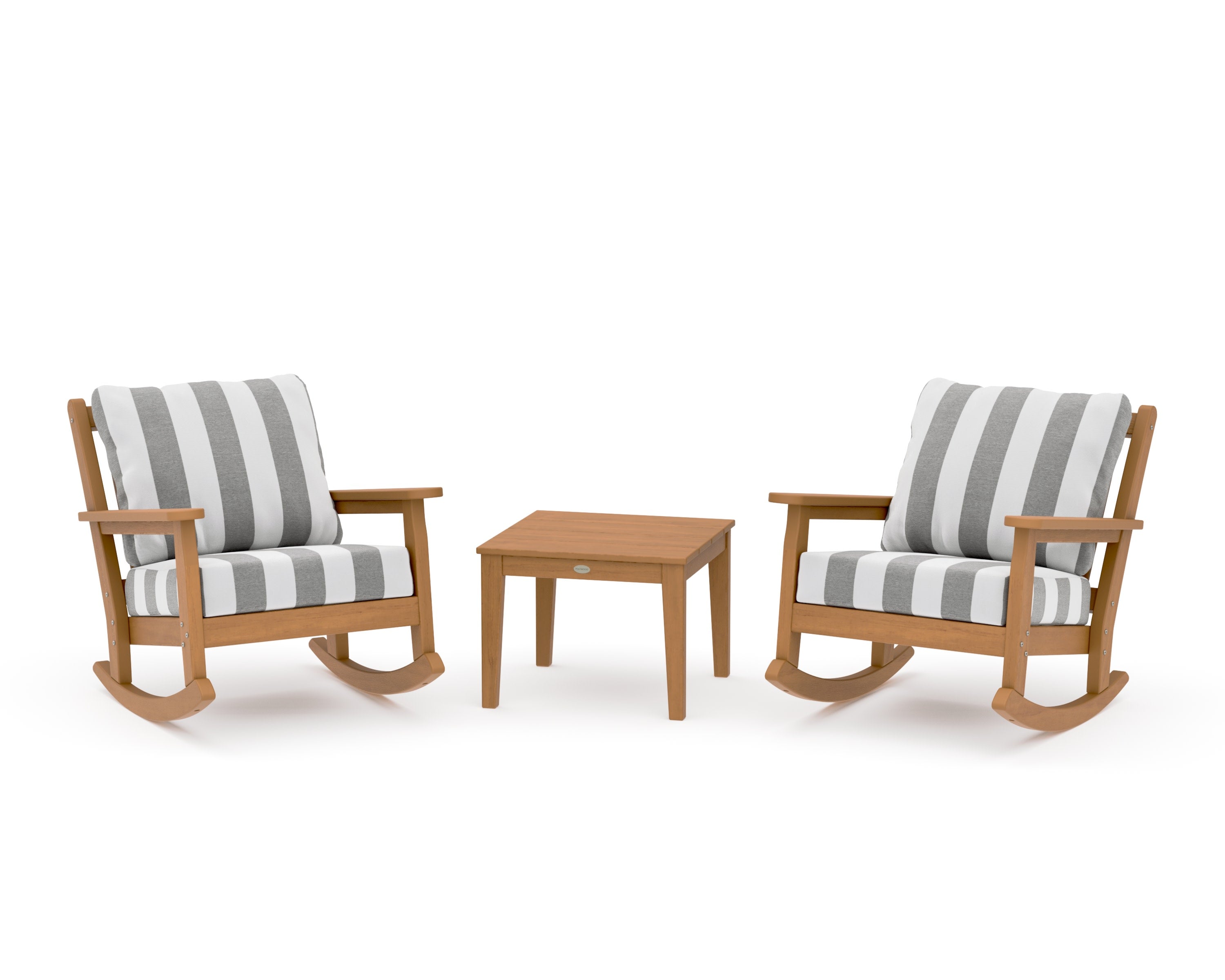 Chippendale 3-Piece Deep Seating Rocker Set in Natural / Cabana Stripe Grey Mist