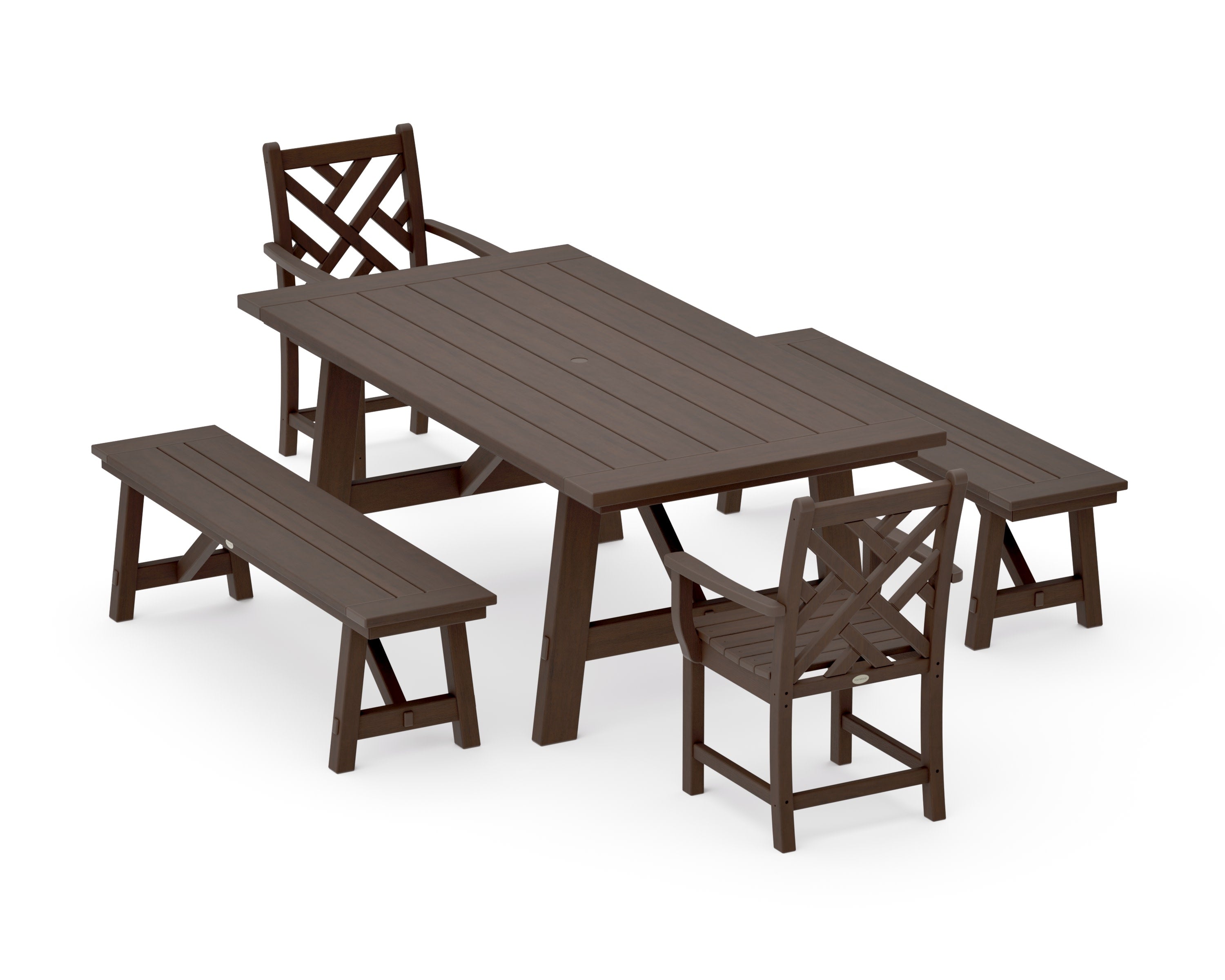 Chippendale 5-Piece Rustic Farmhouse Dining Set With Benches in Kona