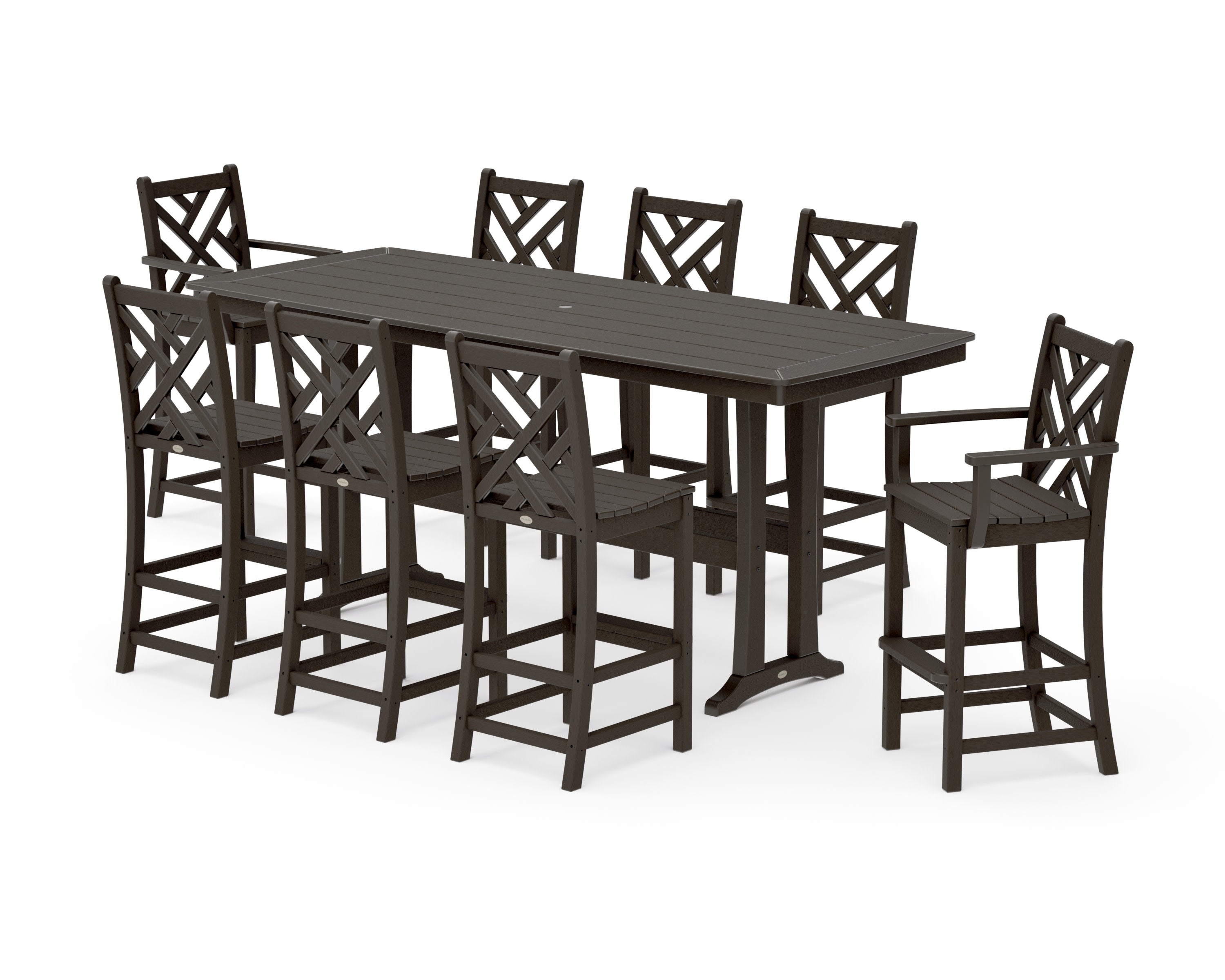 Chippendale 9-Piece Bar Set with Trestle Legs in Vintage Coffee