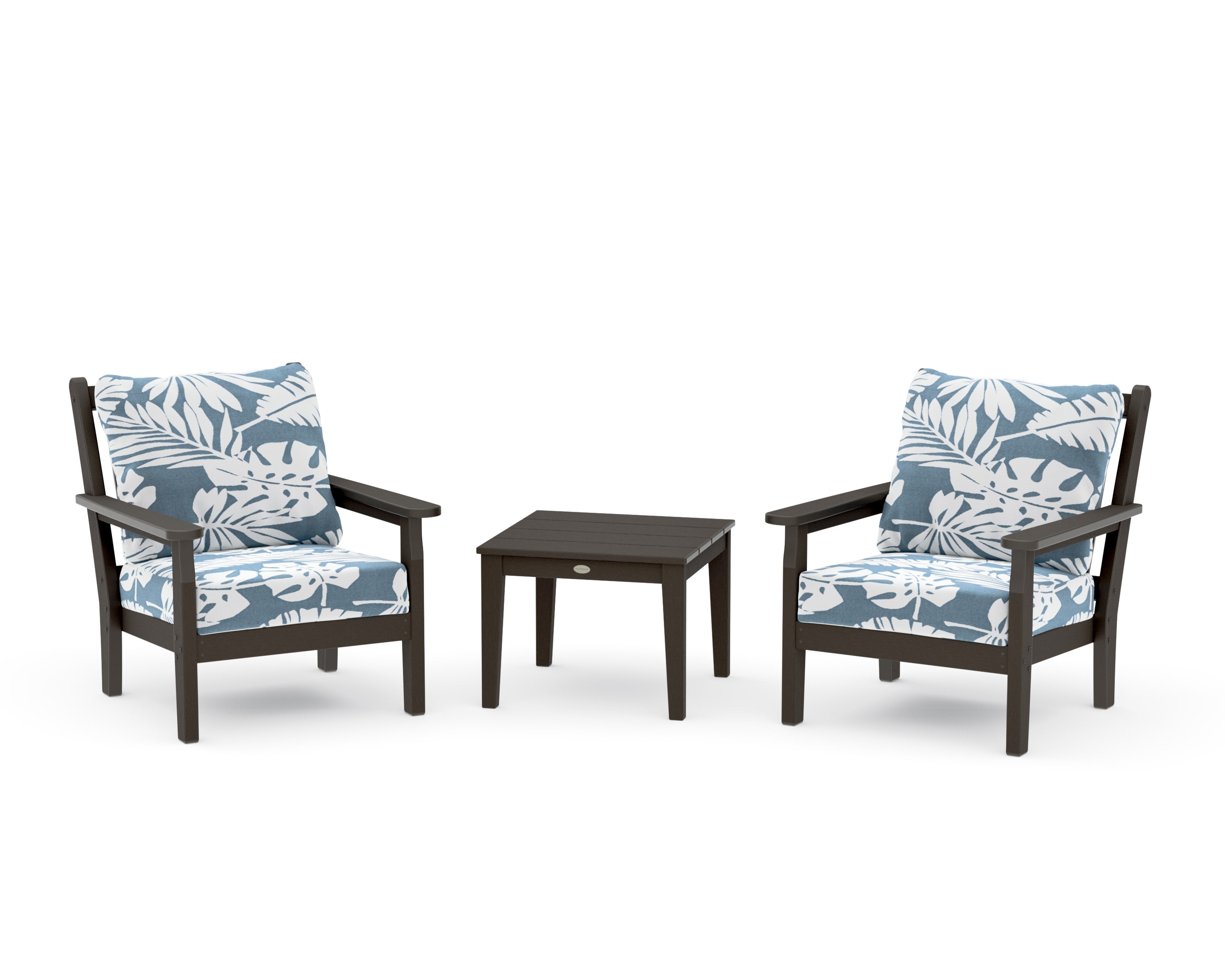 Chippendale 3-Piece Deep Seating Set in Vintage Coffee / Leaf Sky Blue