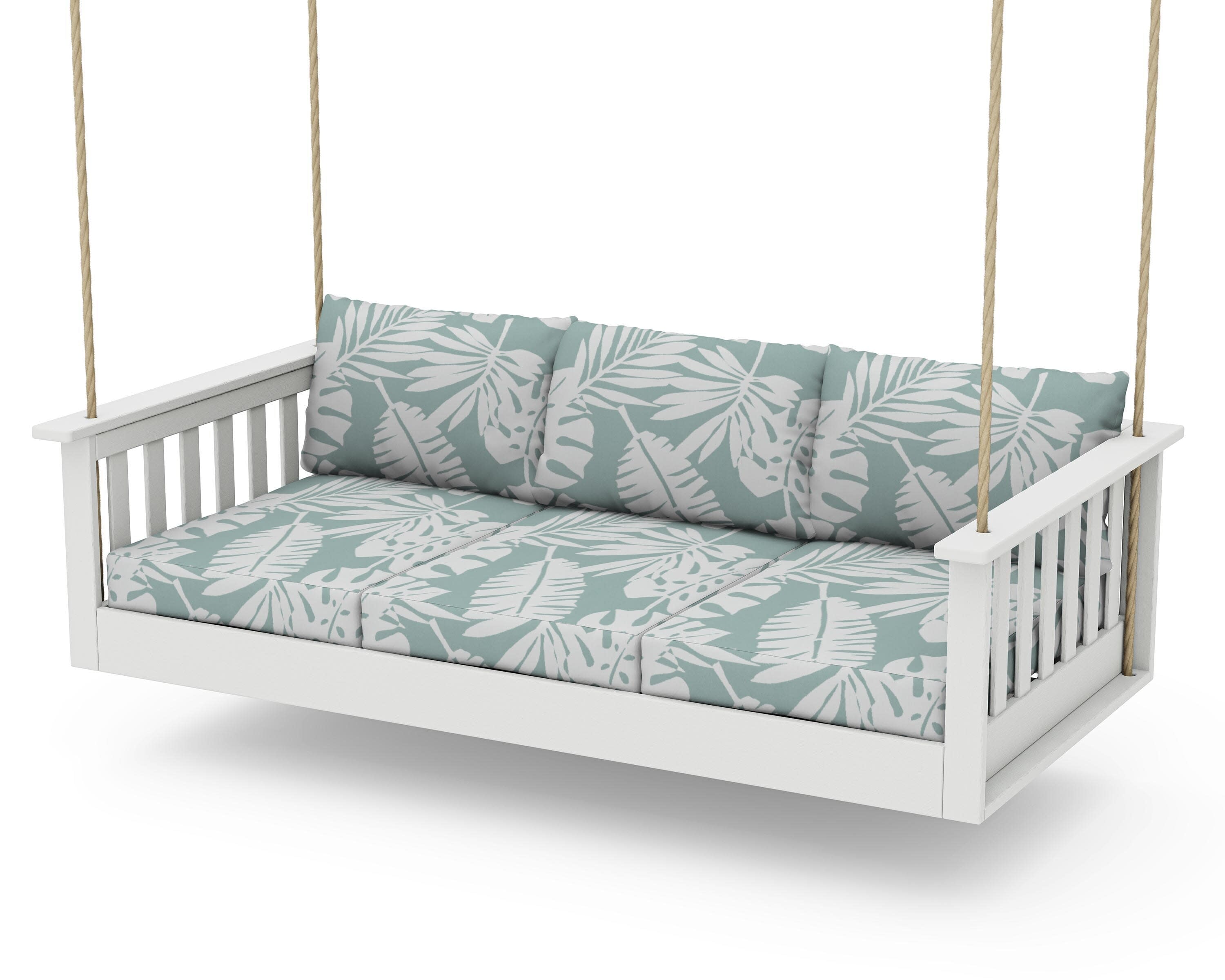 Vineyard Daybed Swing in Vintage White / Leaf Glacier Spa