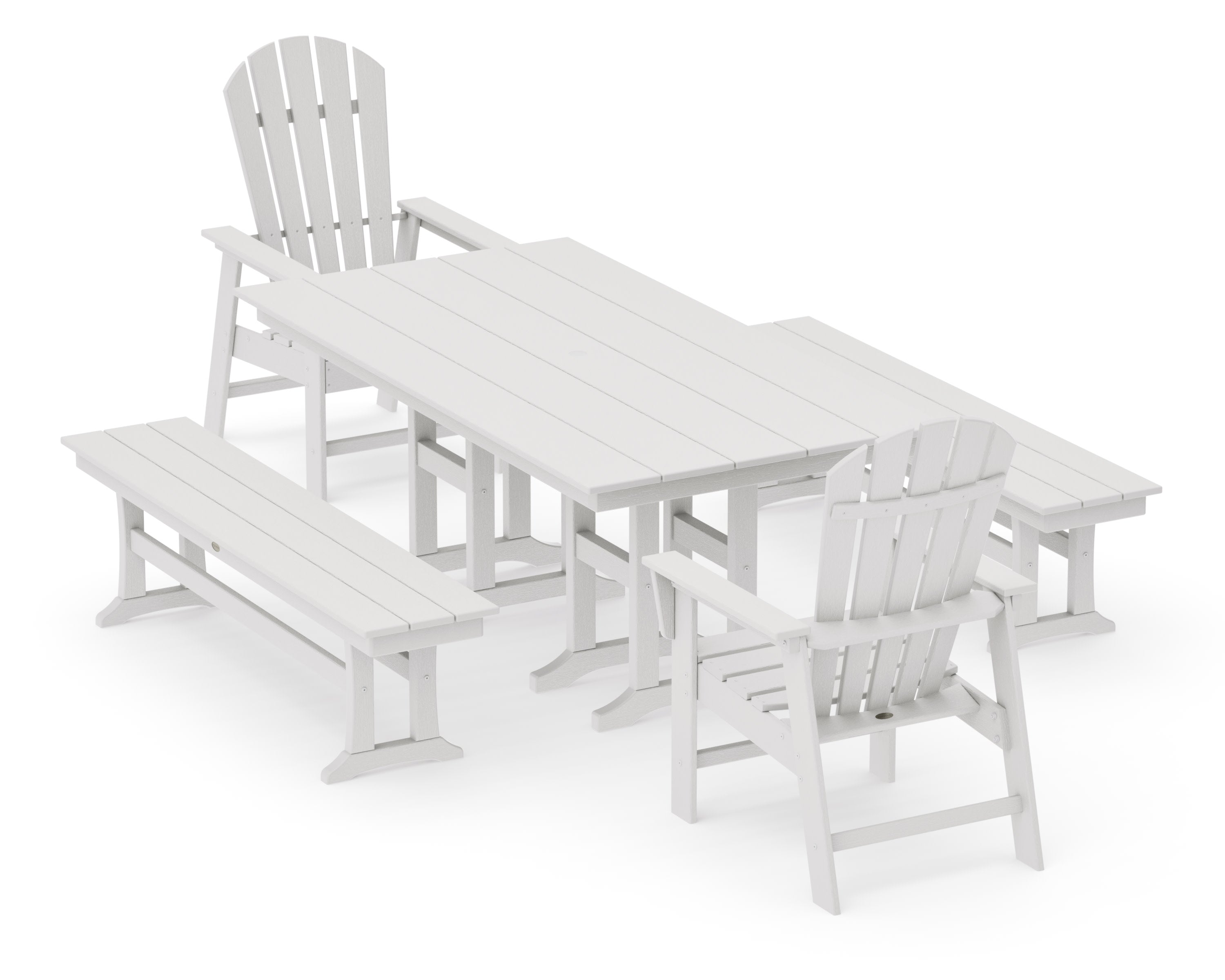 South Beach 5-Piece Farmhouse Dining Set with Benches in Vintage White