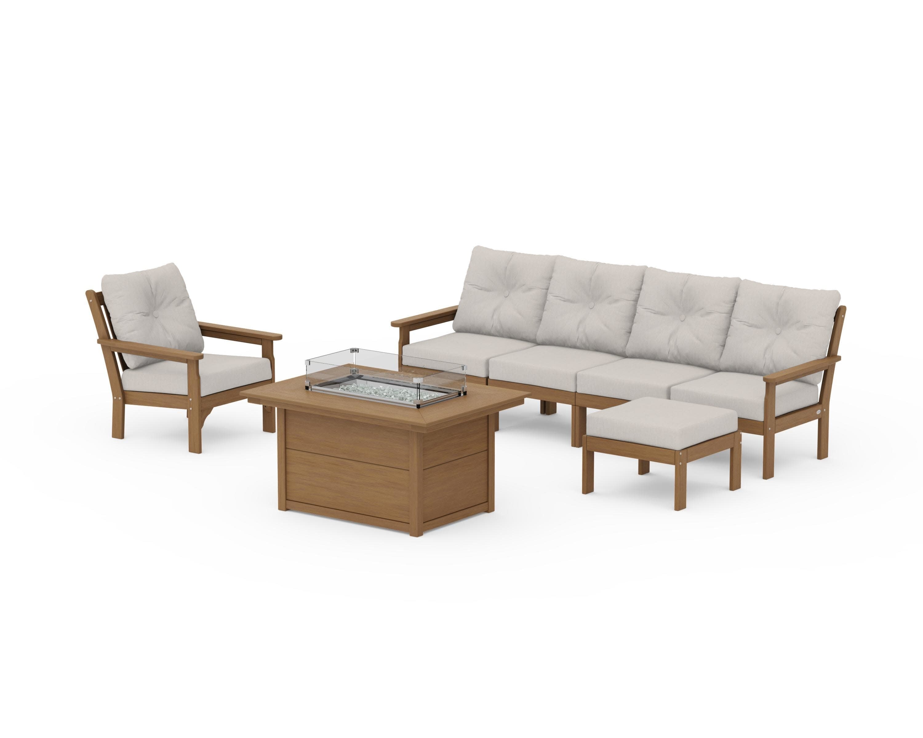 Vineyard Sectional Lounge and Fire Pit Set in Natural / Cast Ash