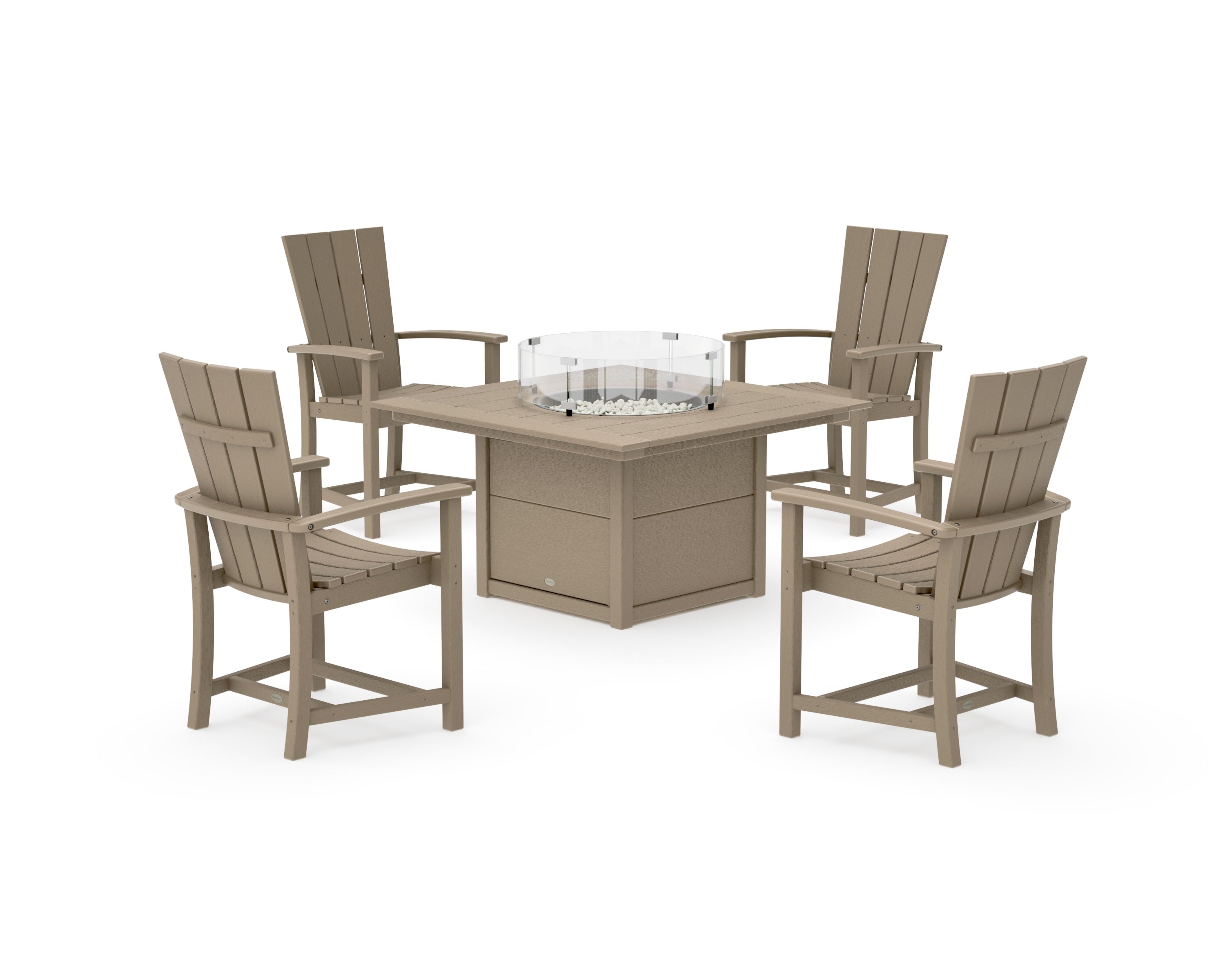 Quattro 4-Piece Upright Adirondack Conversation Set with Fire Pit Table in Vintage Sahara