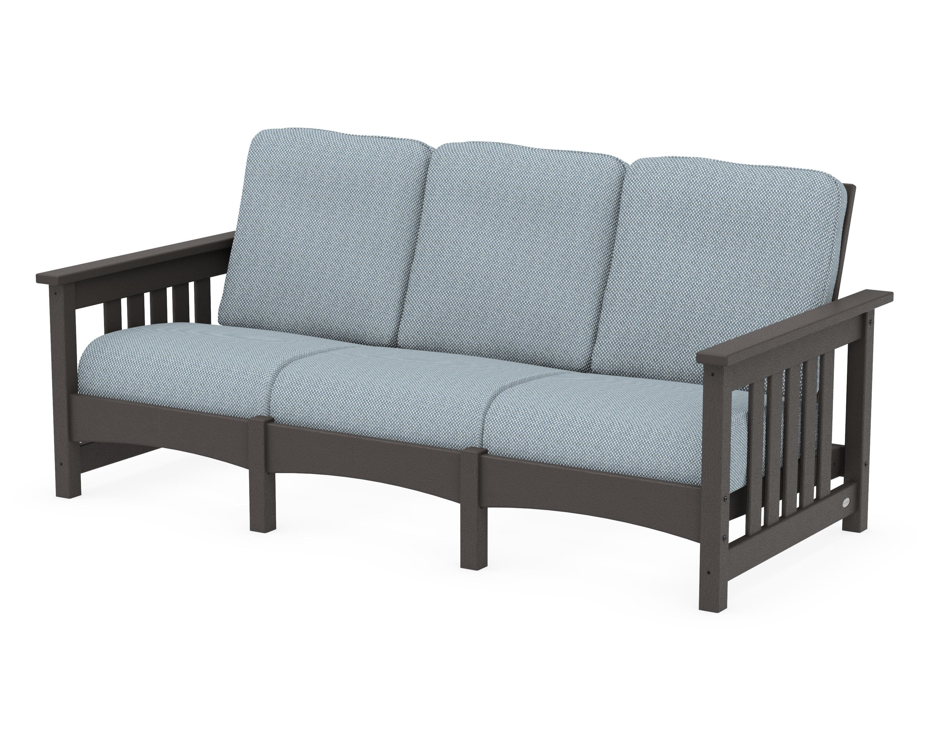 Club Mission Sofa in Vintage Coffee / Exhale Sky