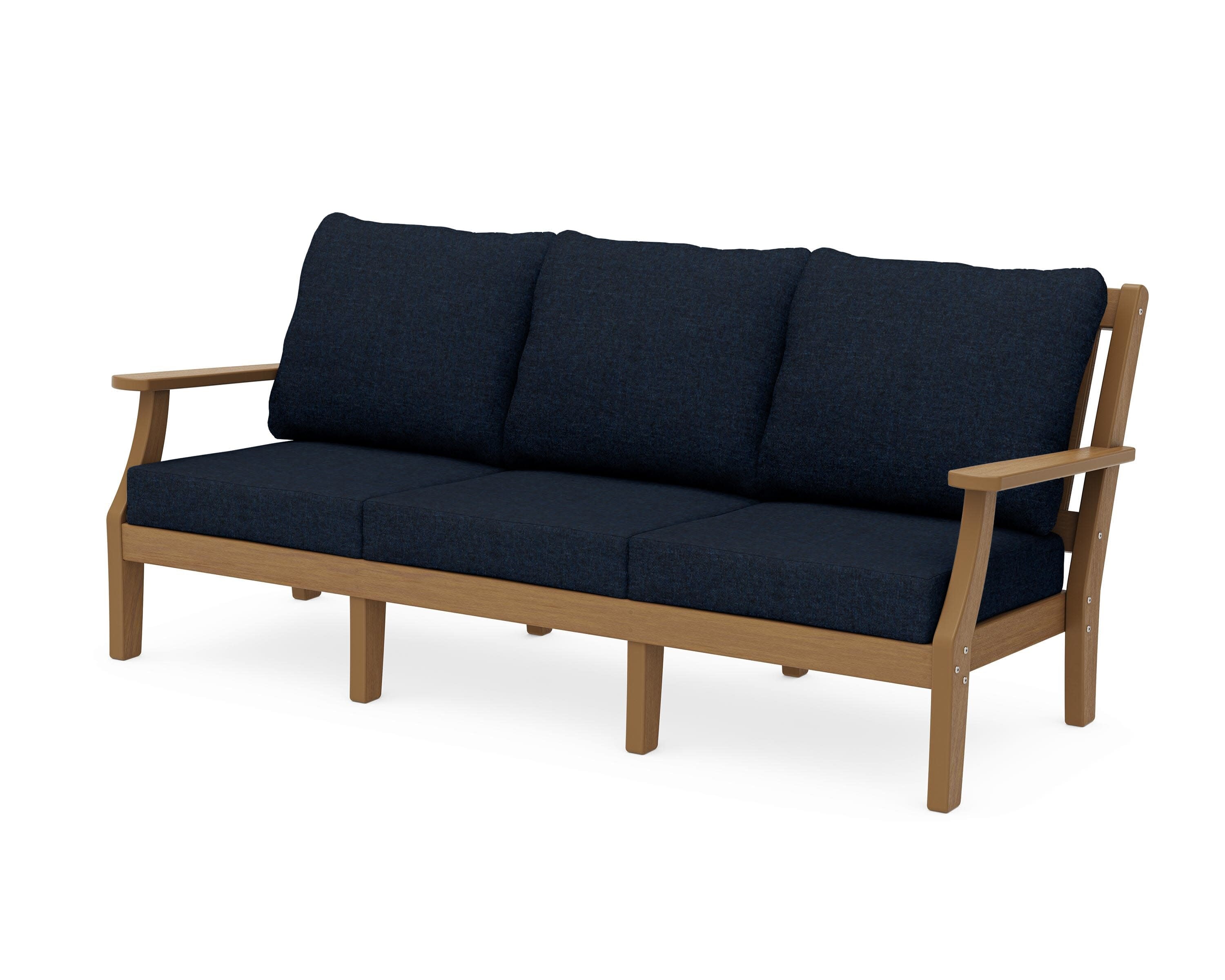 Chinoiserie Deep Seating Sofa in Natural / Marine Indigo