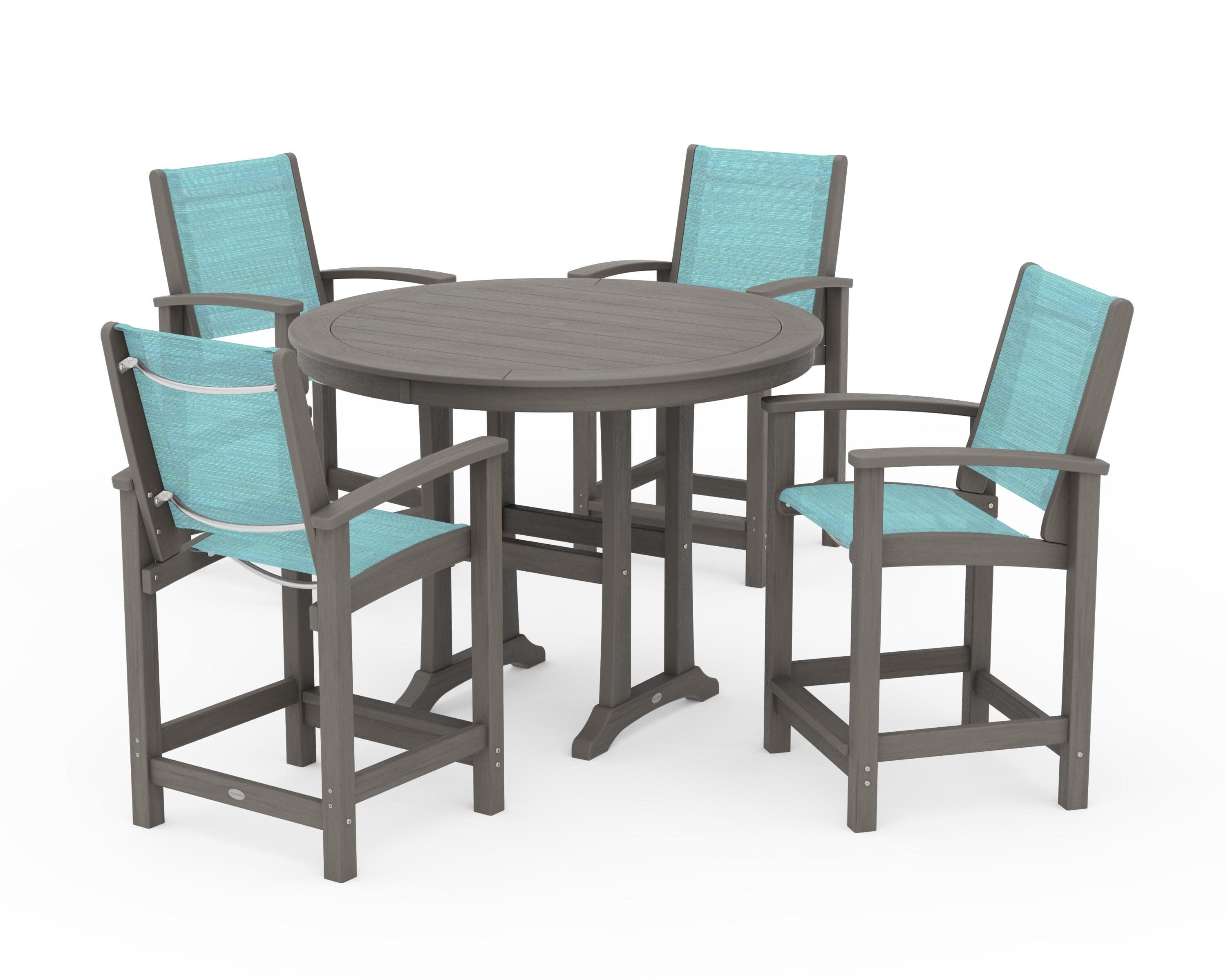 Coastal 5-Piece Counter Set in Driftwood / Dupioni Aquamarine Sling