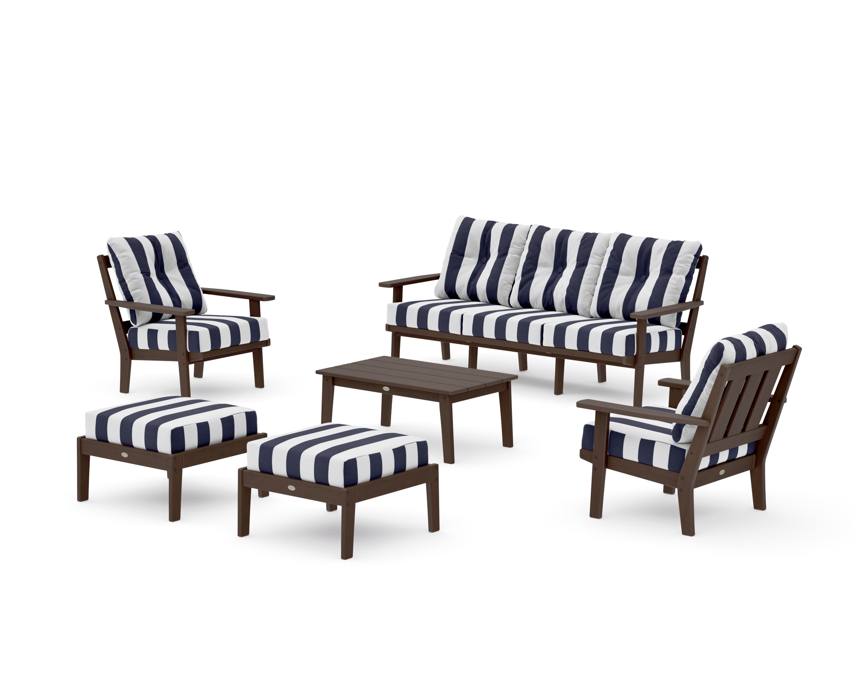 Oxford 6-Piece Lounge Sofa Set in Kona / Cabana Stripe Navy
