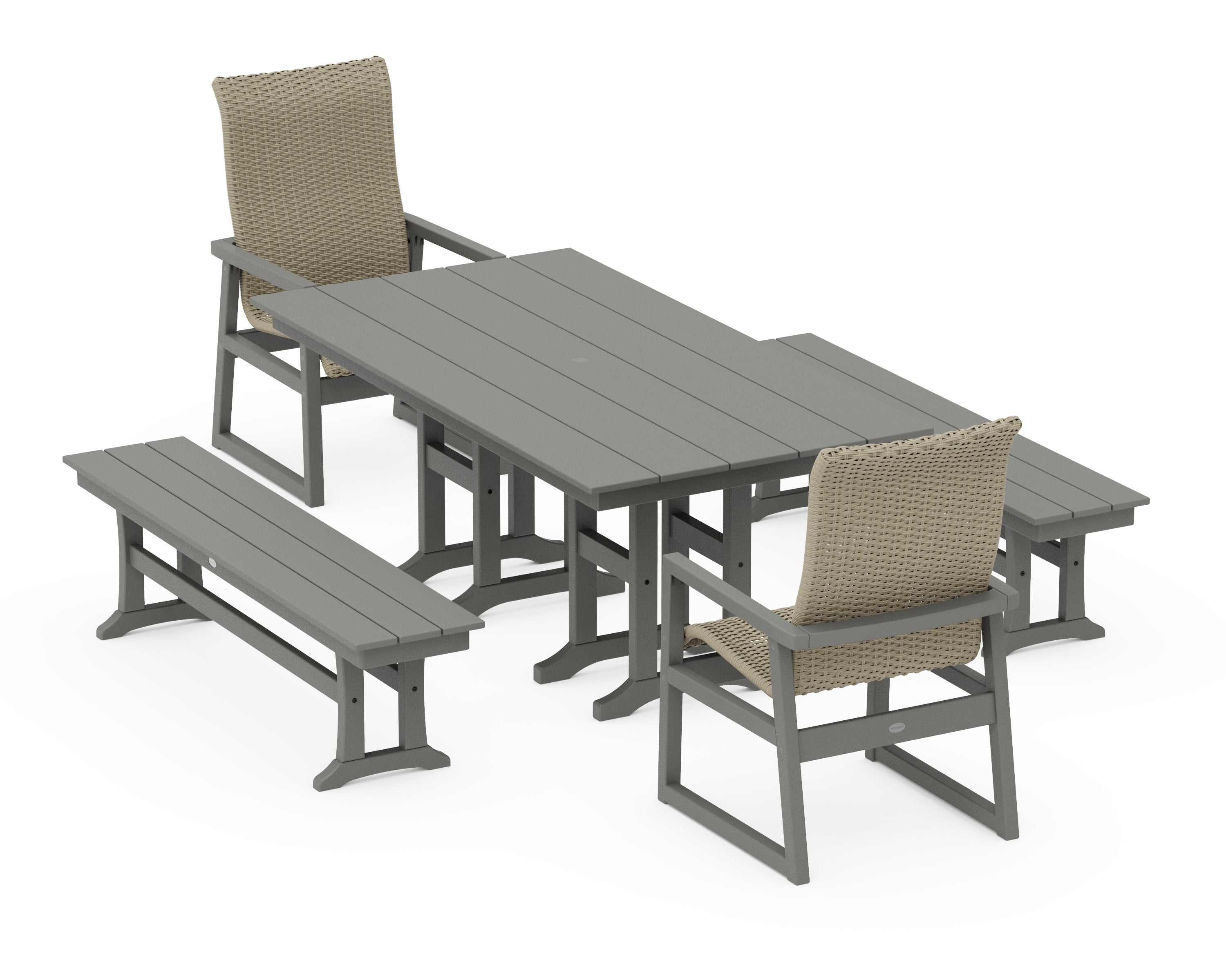 EDGE Woven Highback 5-Piece Farmhouse Dining Set with Benches