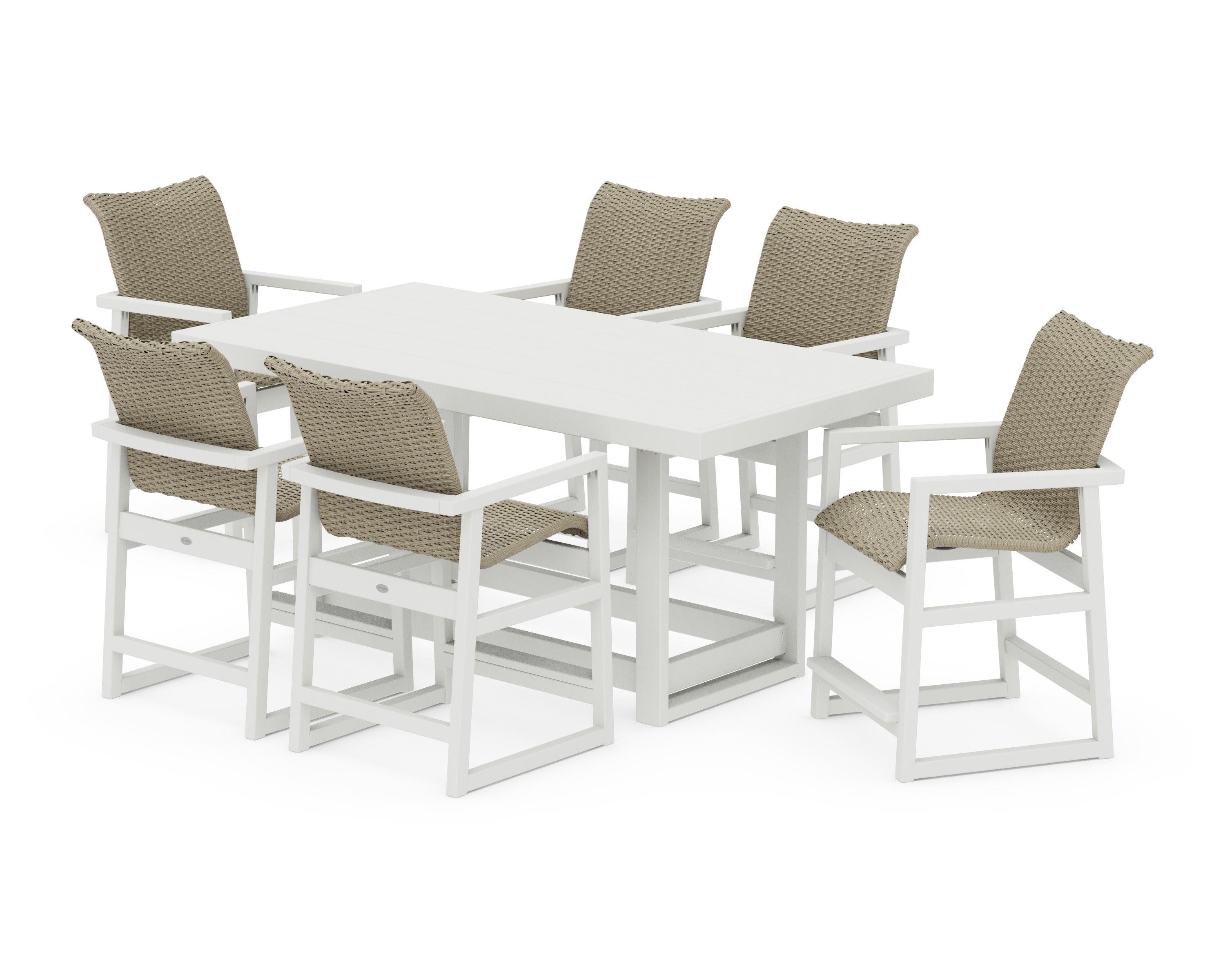 EDGE Woven Arm Chair 7-Piece Counter Set in White / Dune Grass
