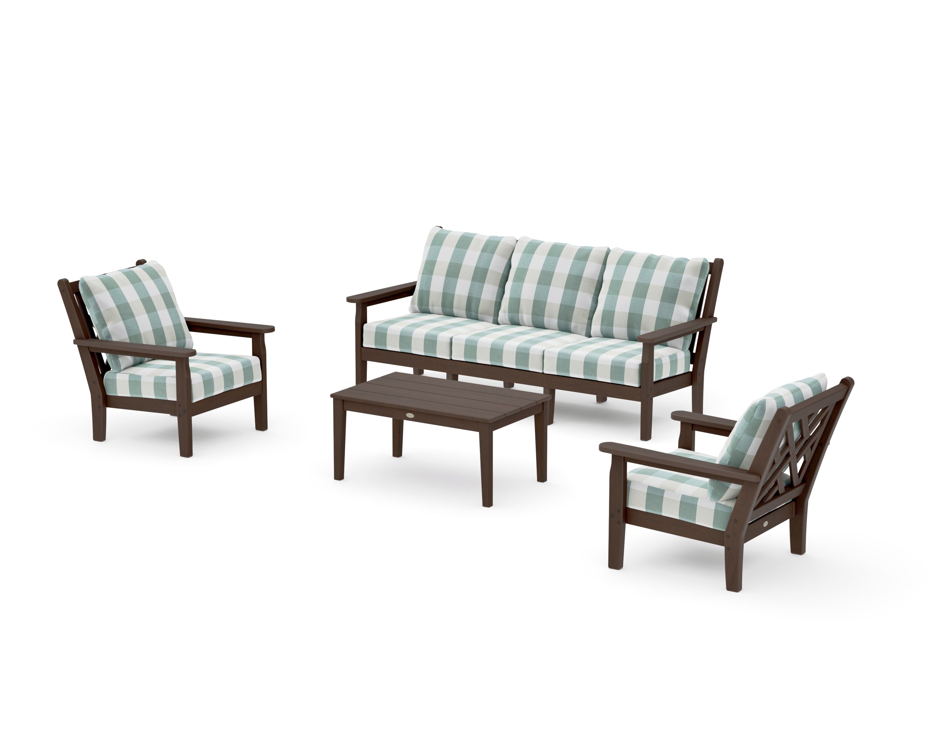 Chippendale 4-Piece Deep Seating Set with Sofa in Kona / Buffalo Plaid Glacier Spa