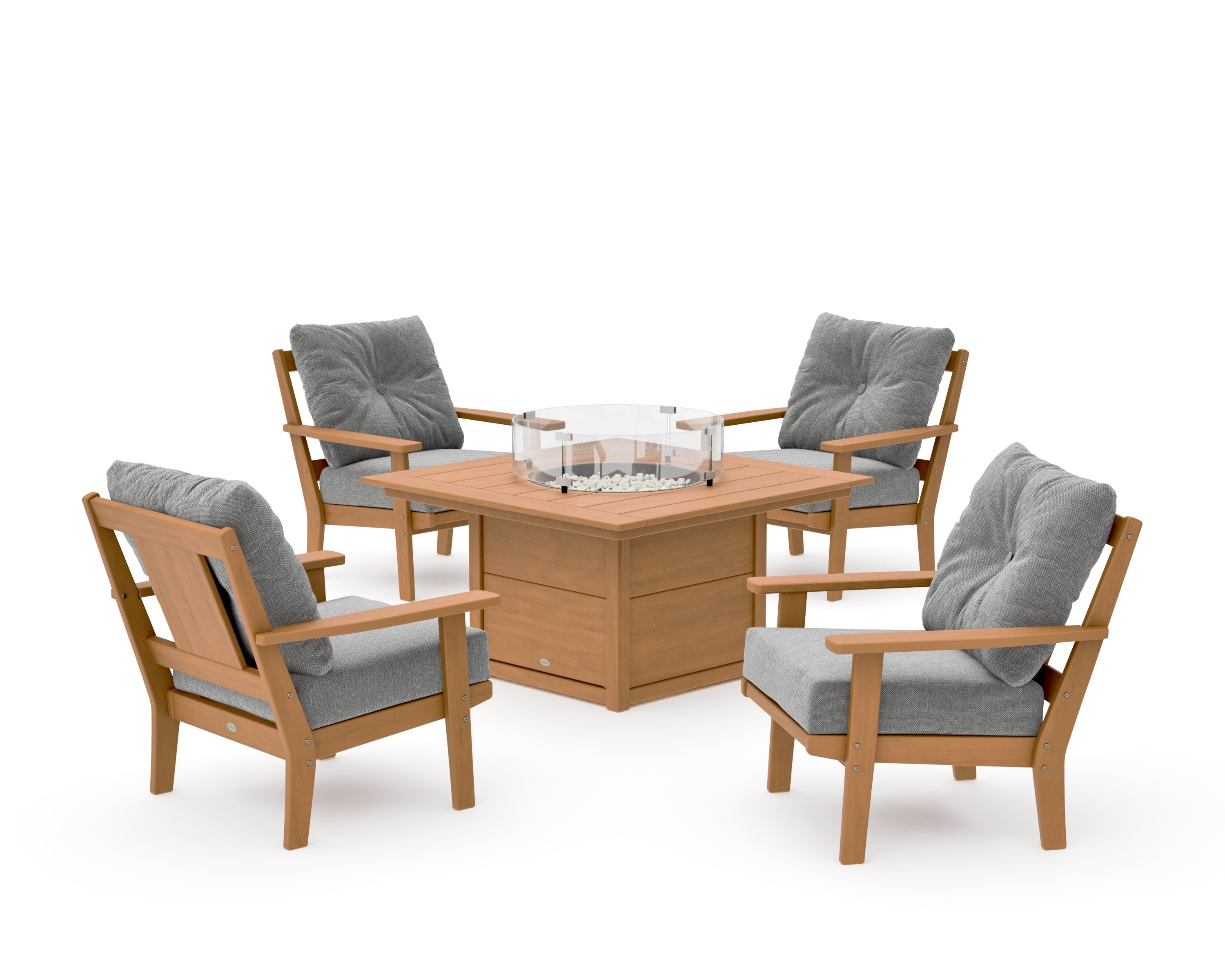 Prairie 5-Piece Deep Seating Set with Fire Pit Table in Natural / Grey Mist