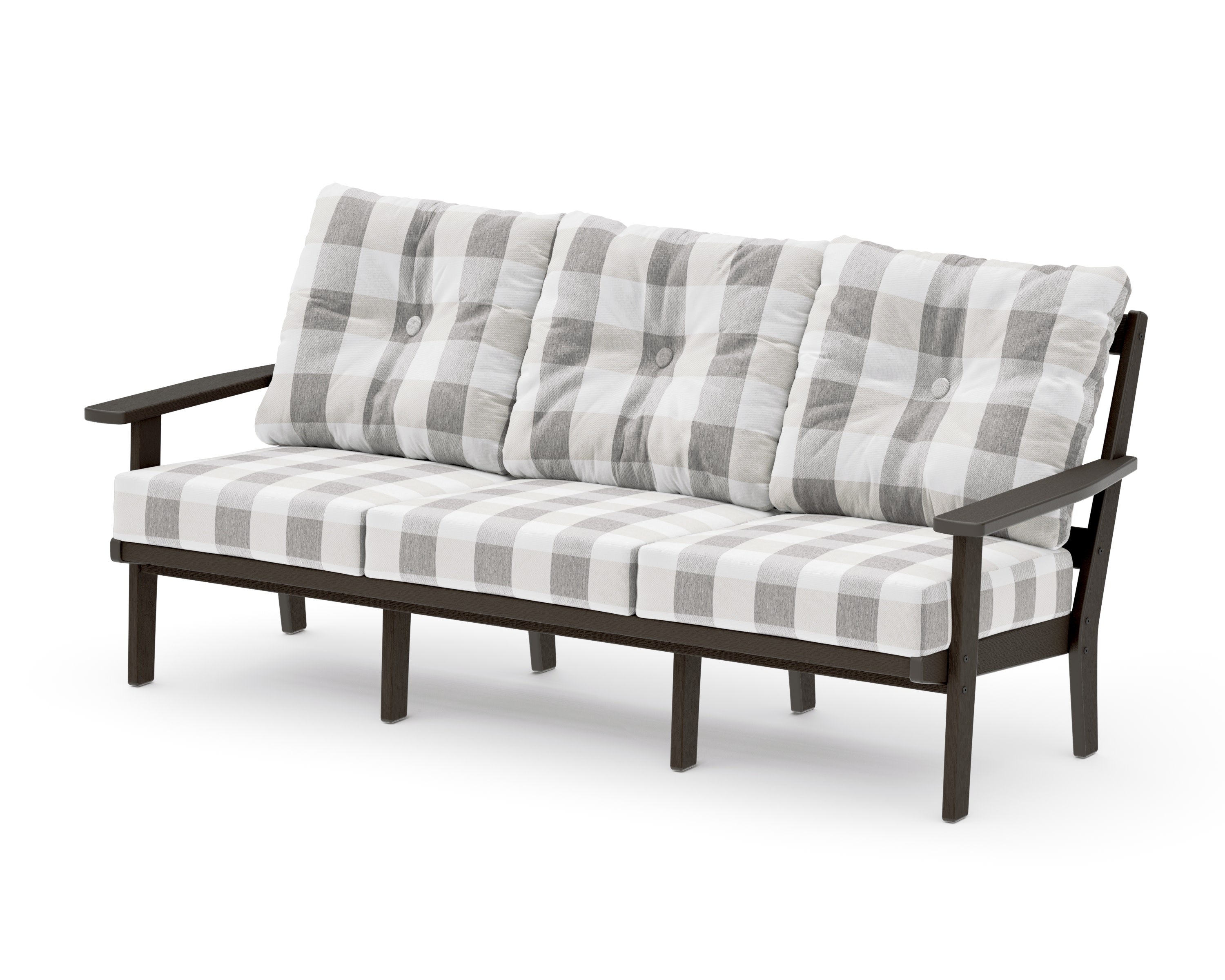PrairieDeep Seating Sofa in Vintage Coffee / Buffalo Plaid Grey Mist