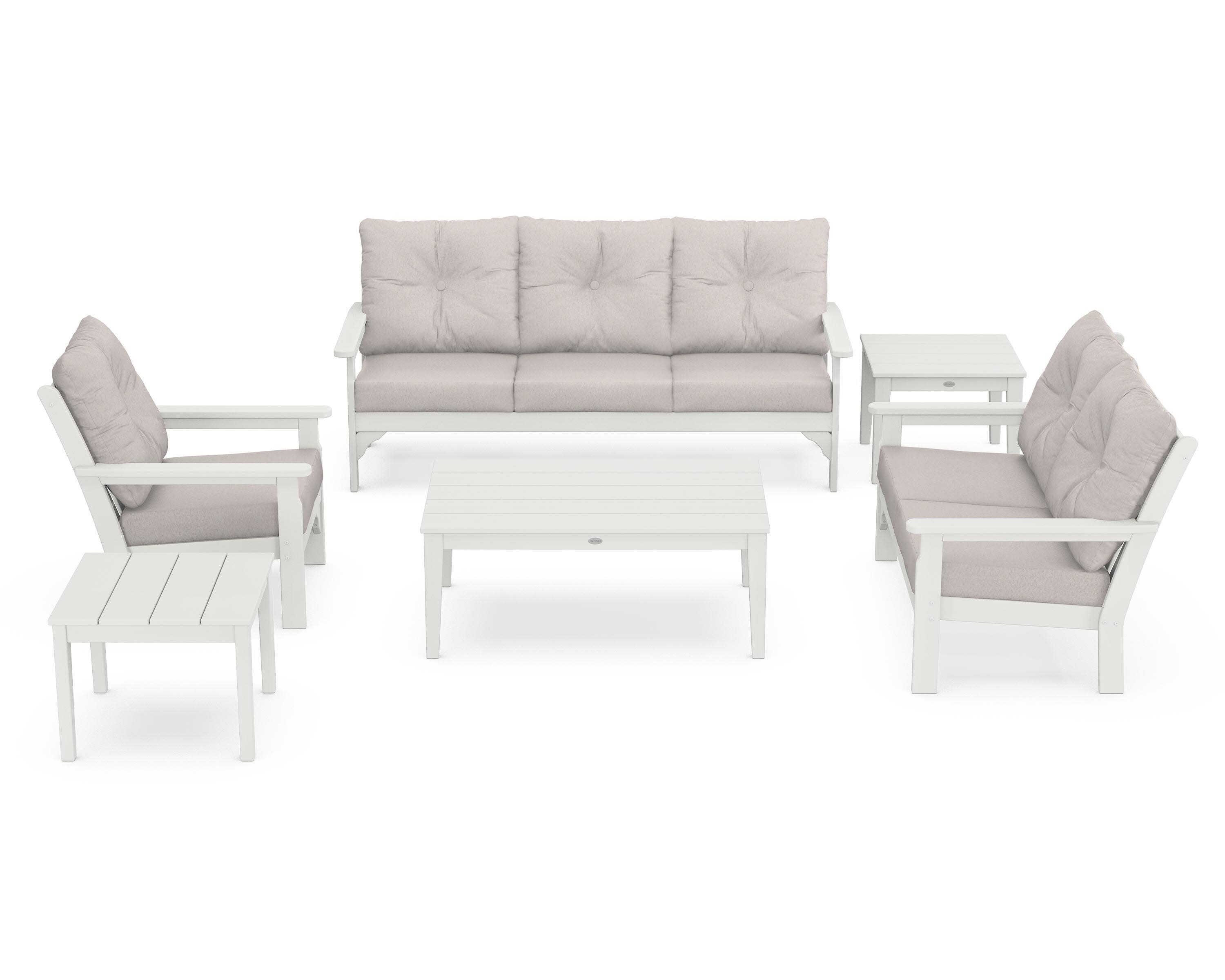 Vineyard 6-Piece Deep Seating Set in Vintage White / Dune Burlap