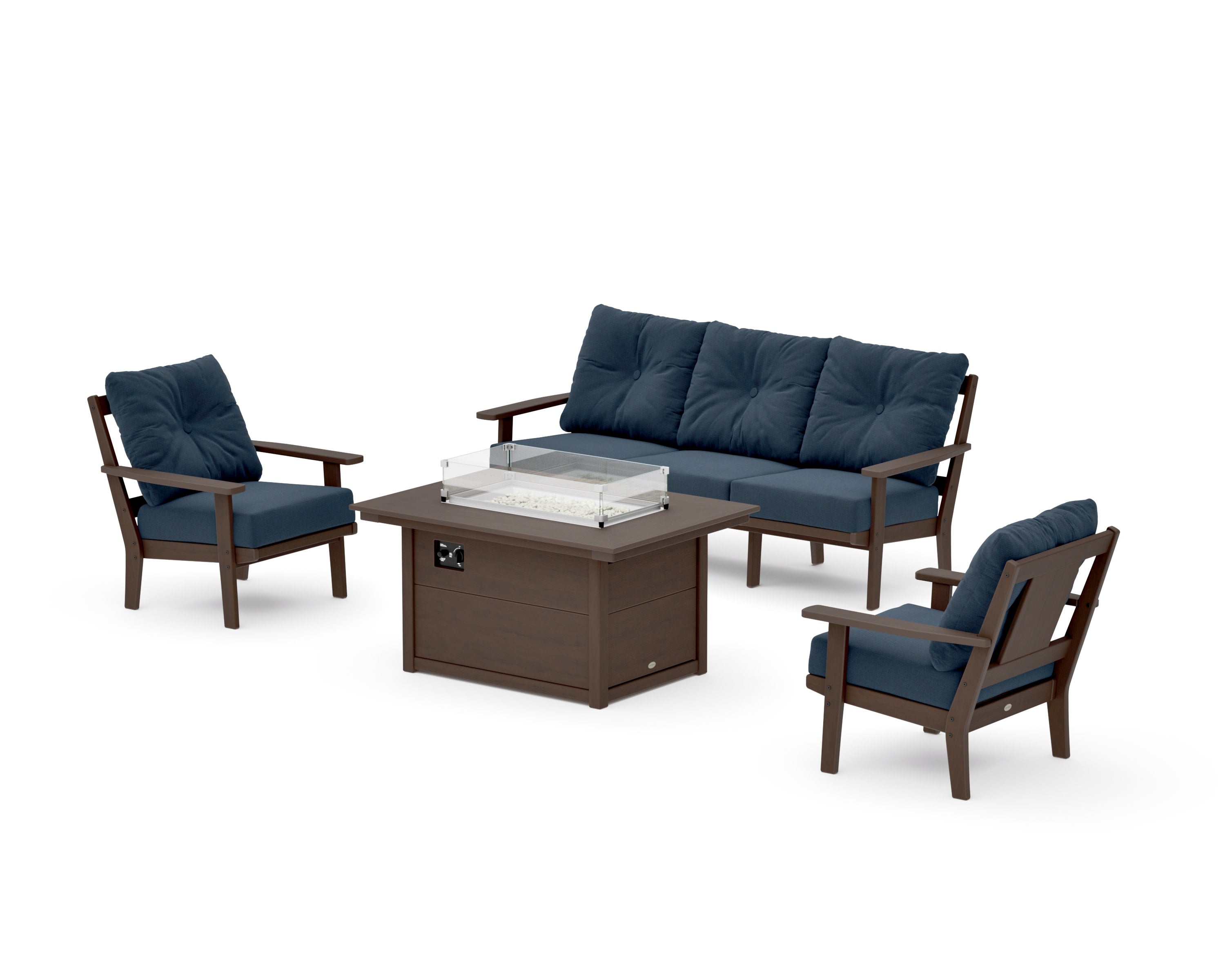 Prairie Deep Seating Fire Pit Table Set in Kona / Marine Indigo