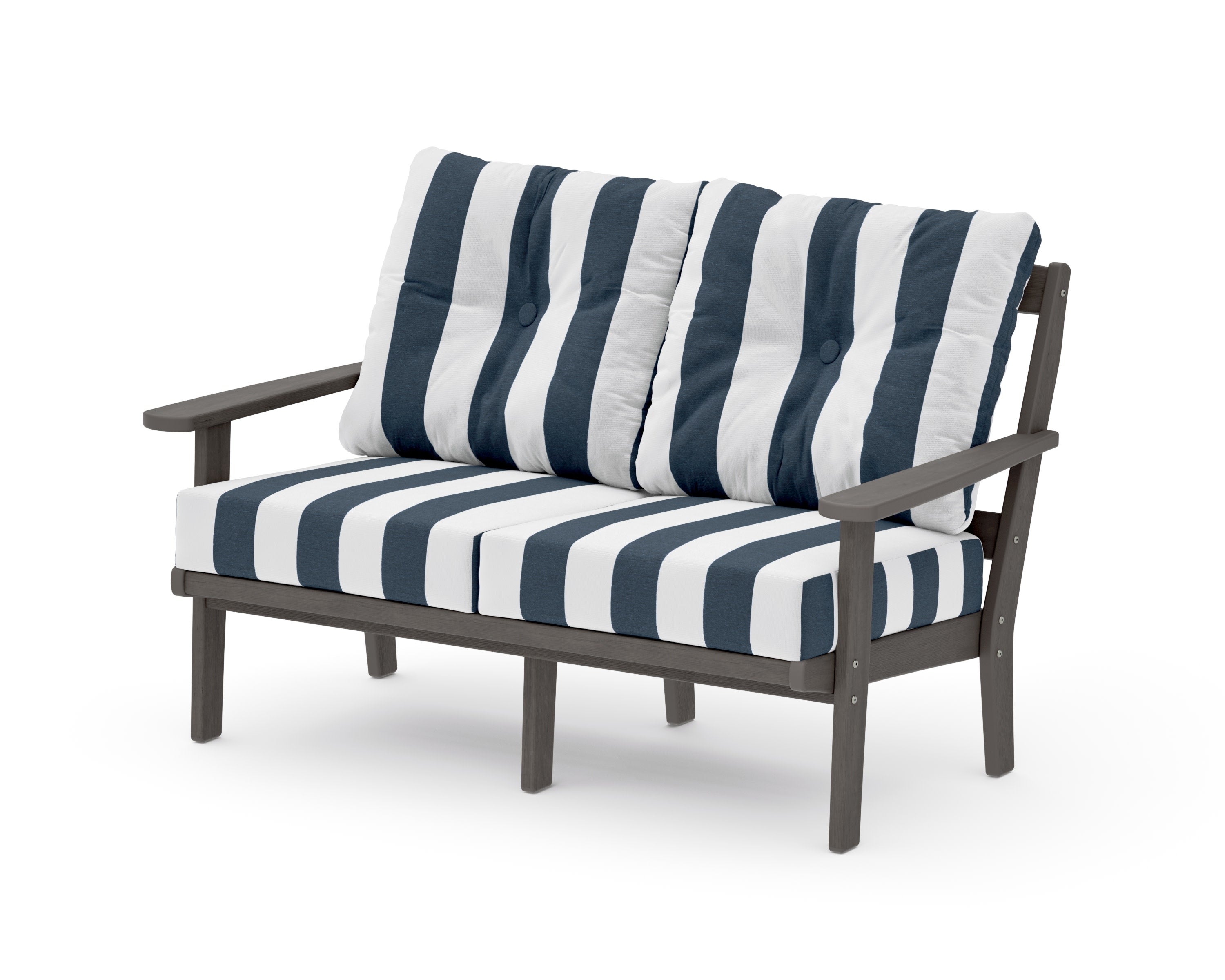 Mission Deep SeatingLoveseat in Driftwood / Cabana Stripe Marine Indigo