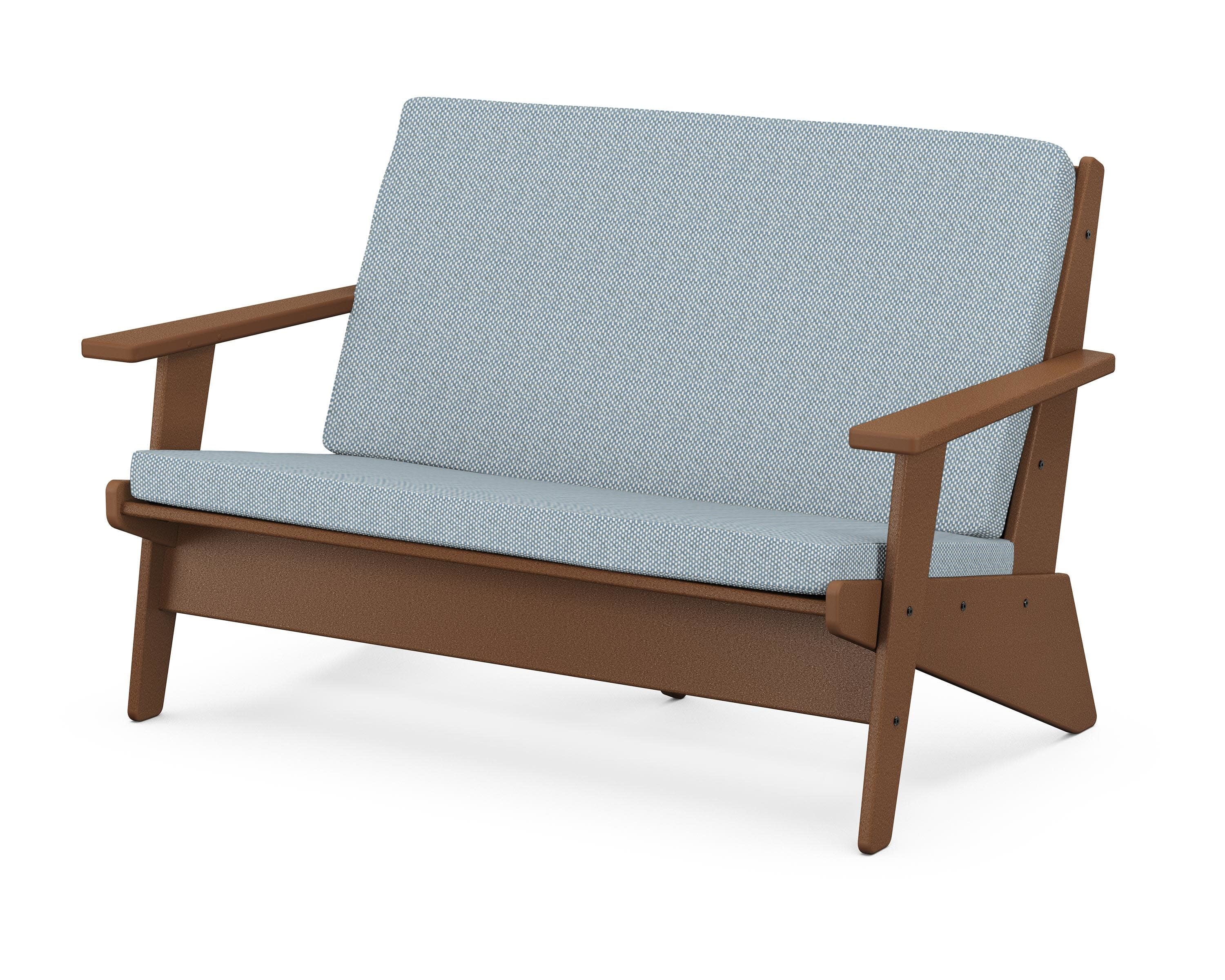 Riviera Modern Lounge Loveseat in Teak / Exhale Sky