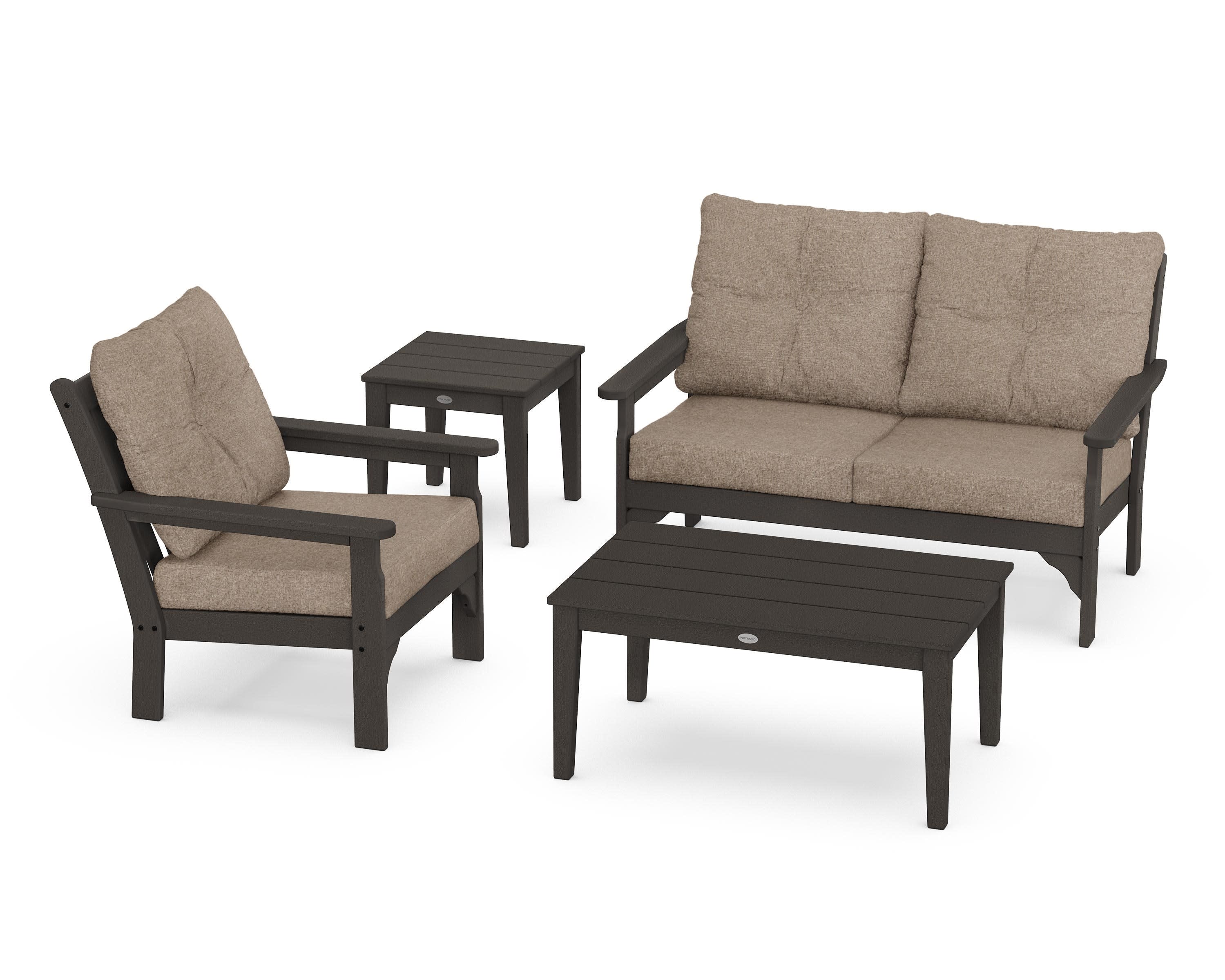 Vineyard 4-Piece Deep Seating Set in Vintage Coffee / Spiced Burlap