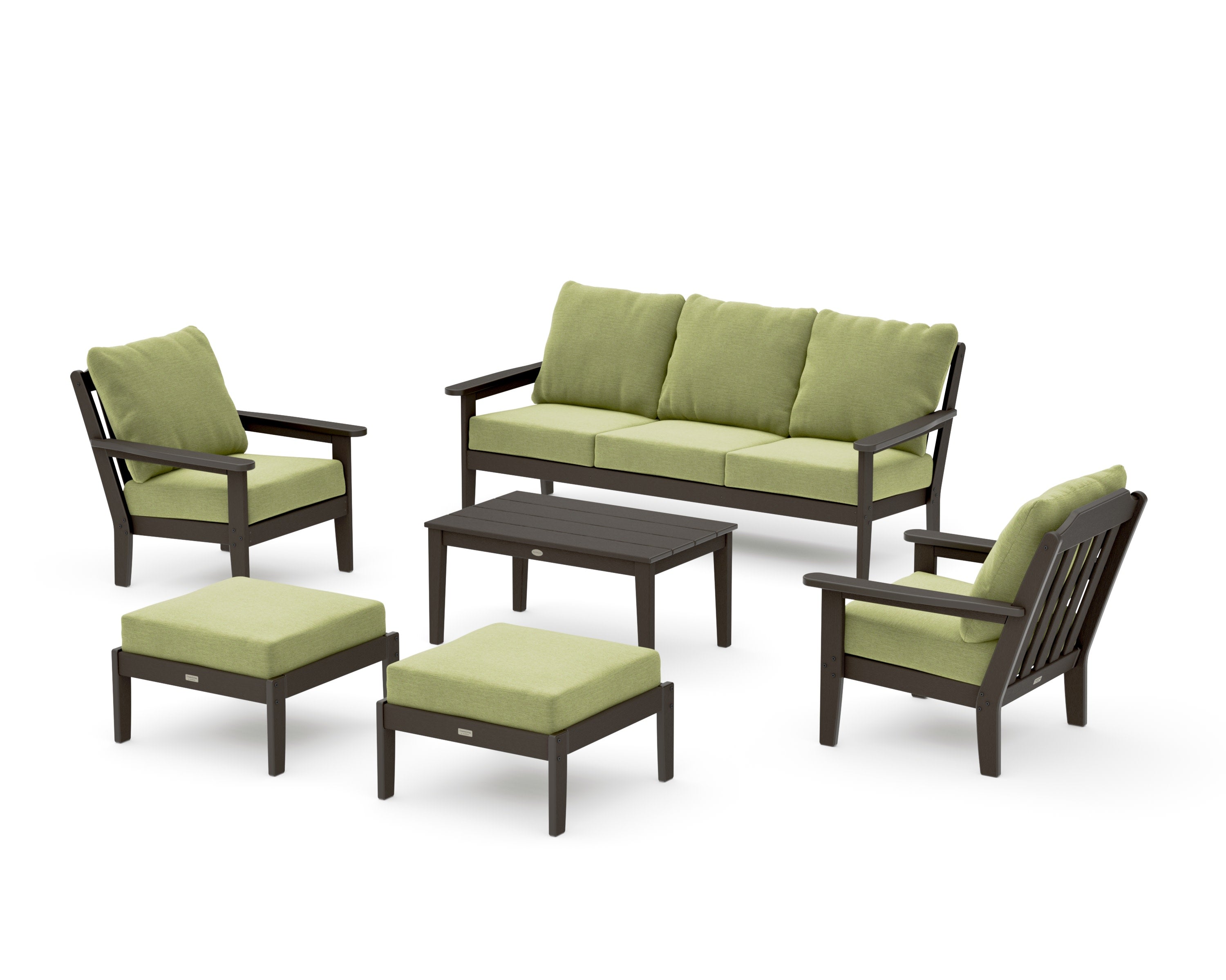 Cottage 6-Piece Lounge Sofa Set in Vintage Coffee / Chartreuse Boucle