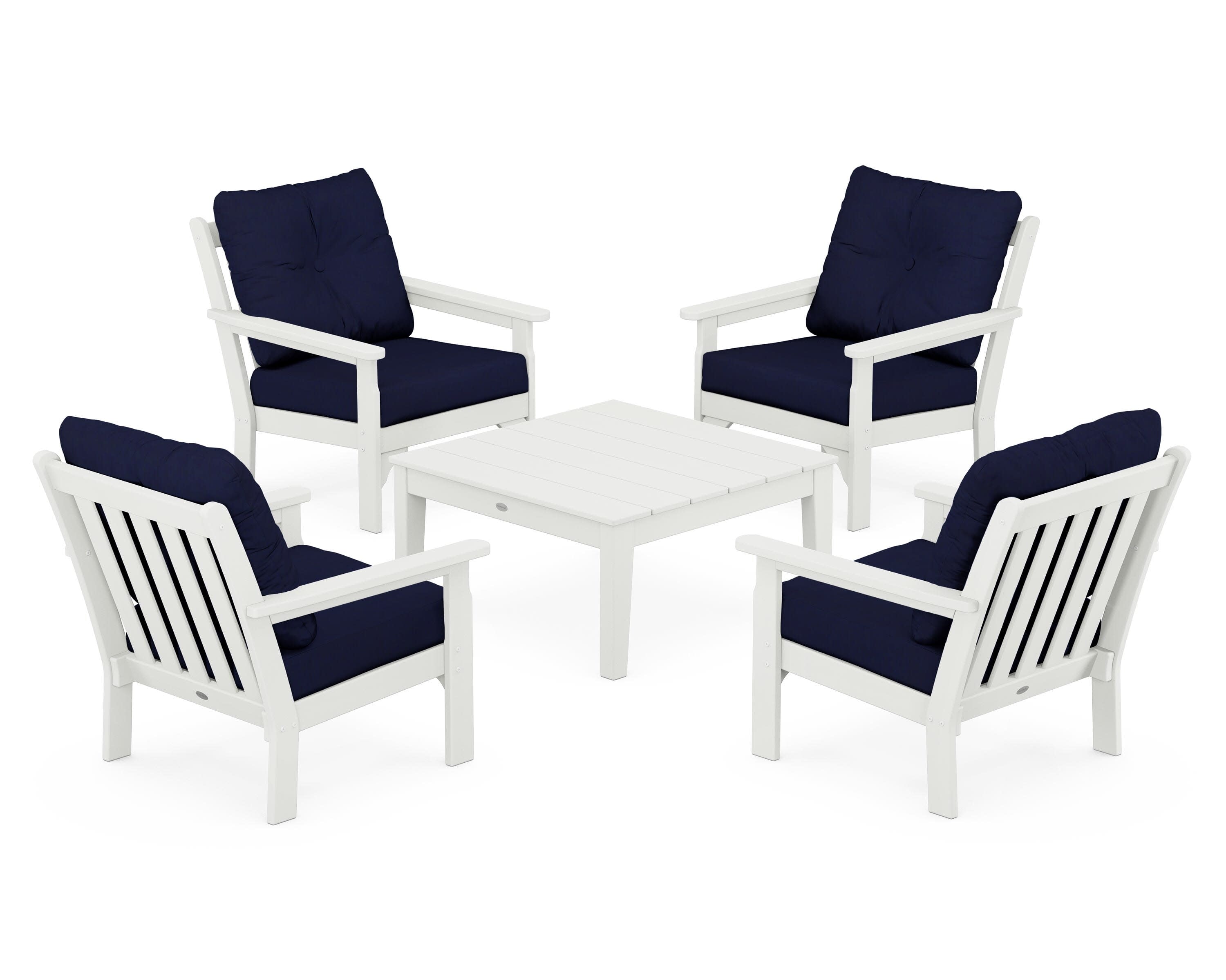 Vineyard 5-Piece Deep Seating Conversation Set in Vintage White / Navy