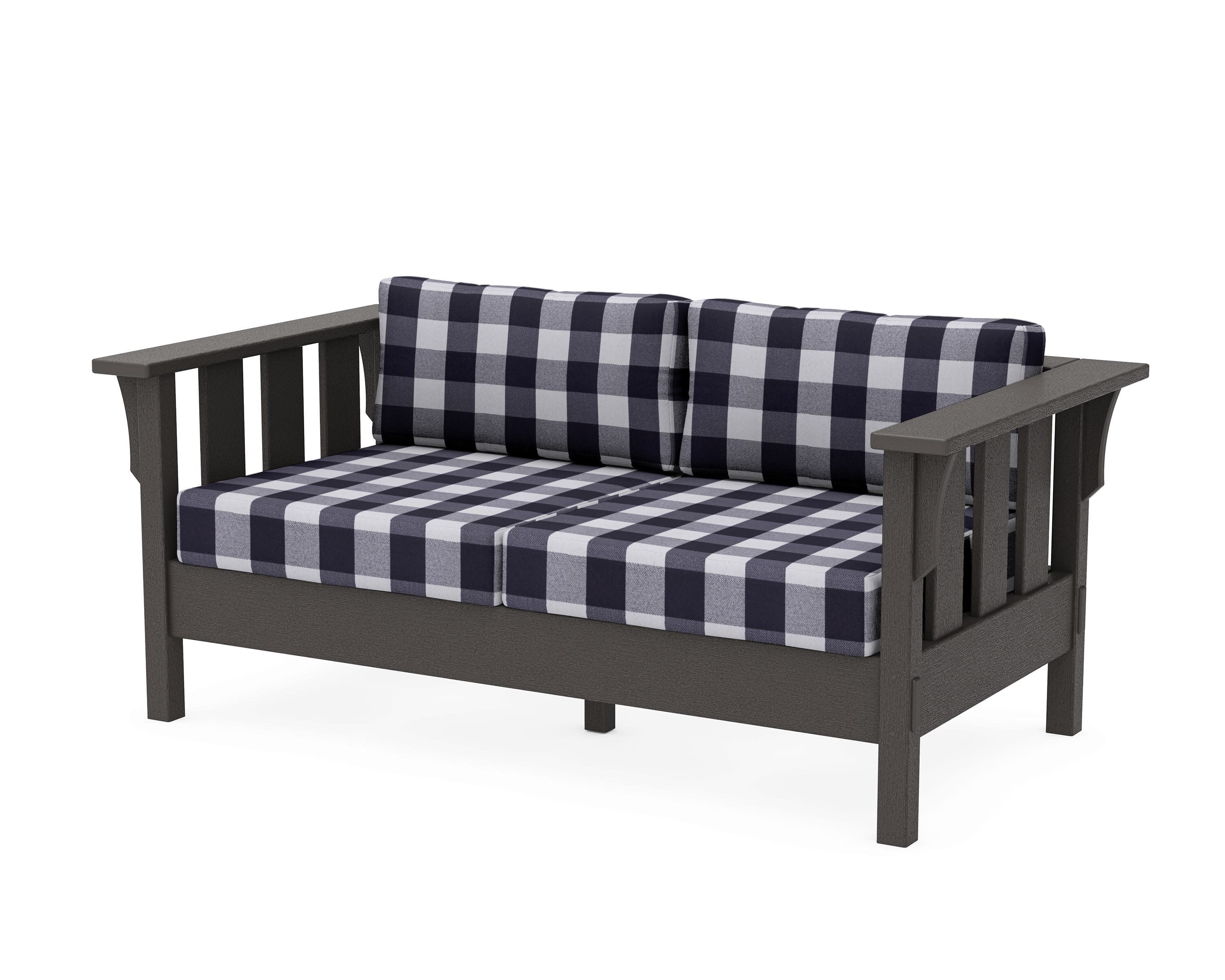 Acadia Deep Seating Loveseat in Vintage Coffee / Buffalo Plaid Navy