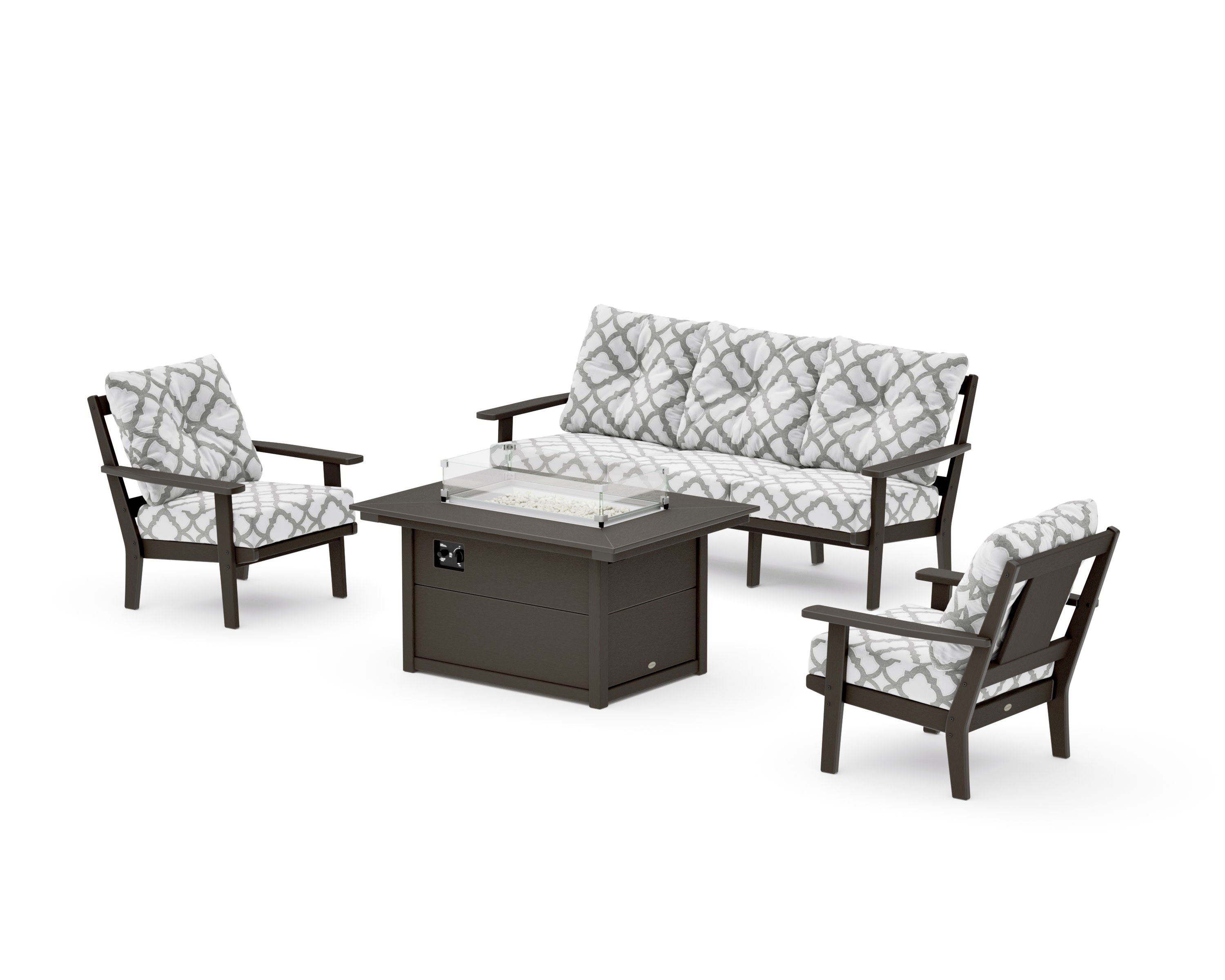 Prairie Deep Seating Fire Pit Table Set in Vintage Coffee / Trellis Grey Mist