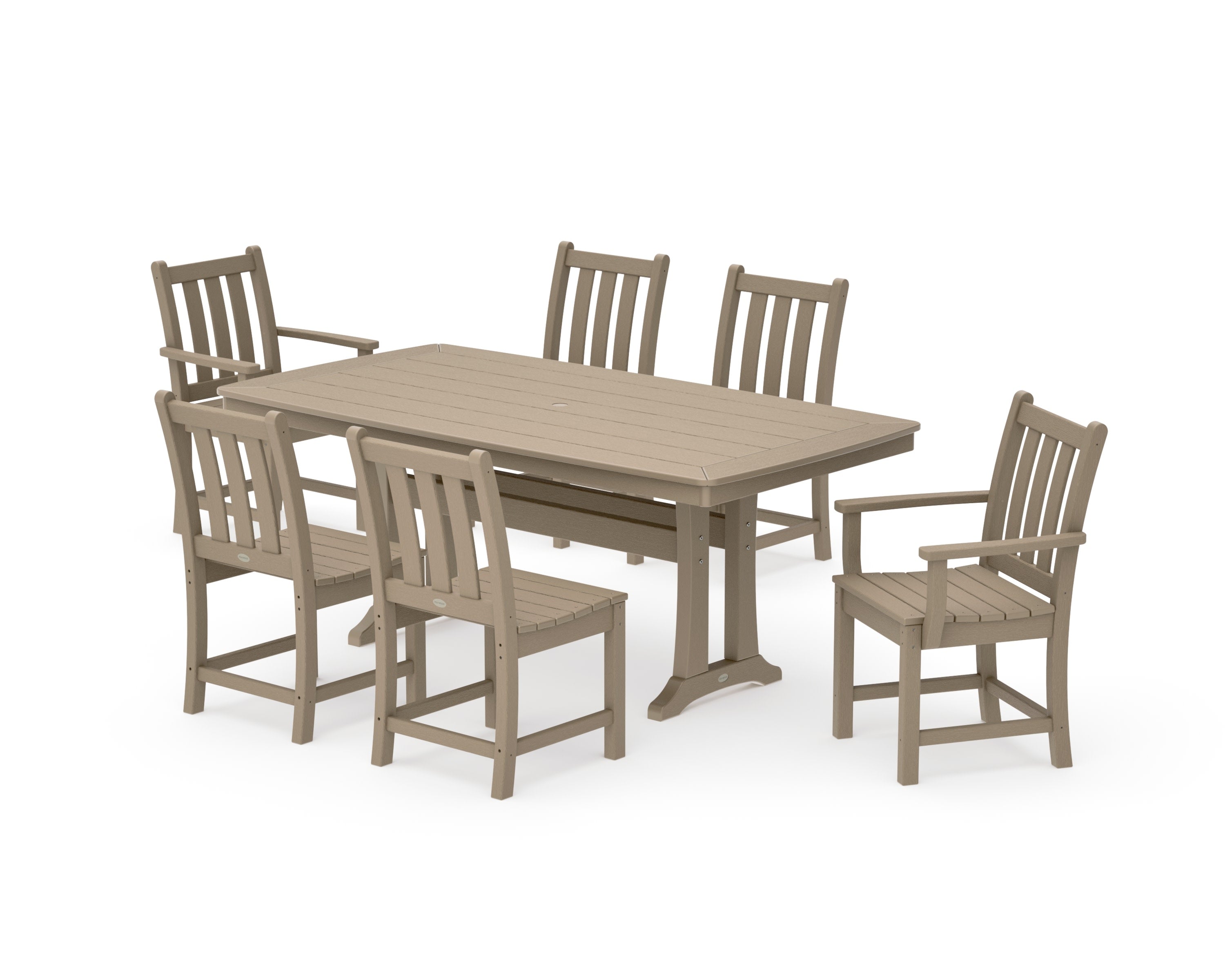 Traditional Garden 7-Piece Dining Set with Trestle Legs in Vintage Sahara