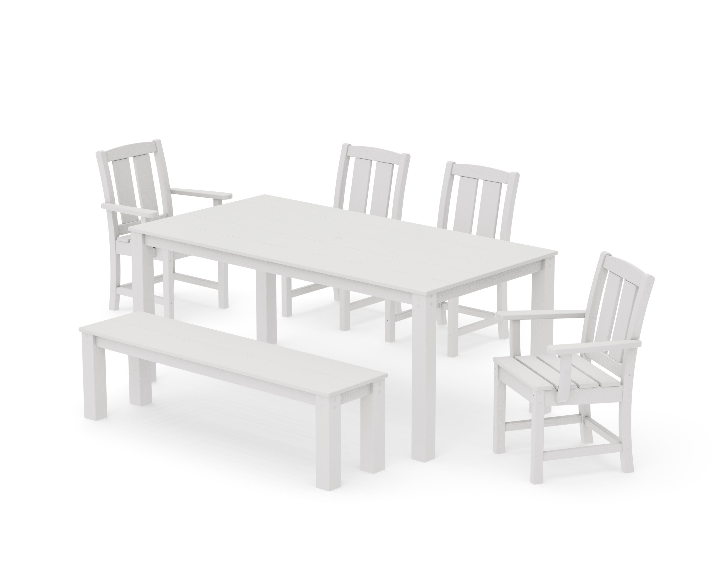 Mission 6-Piece Parsons Dining Set with Bench in Vintage White