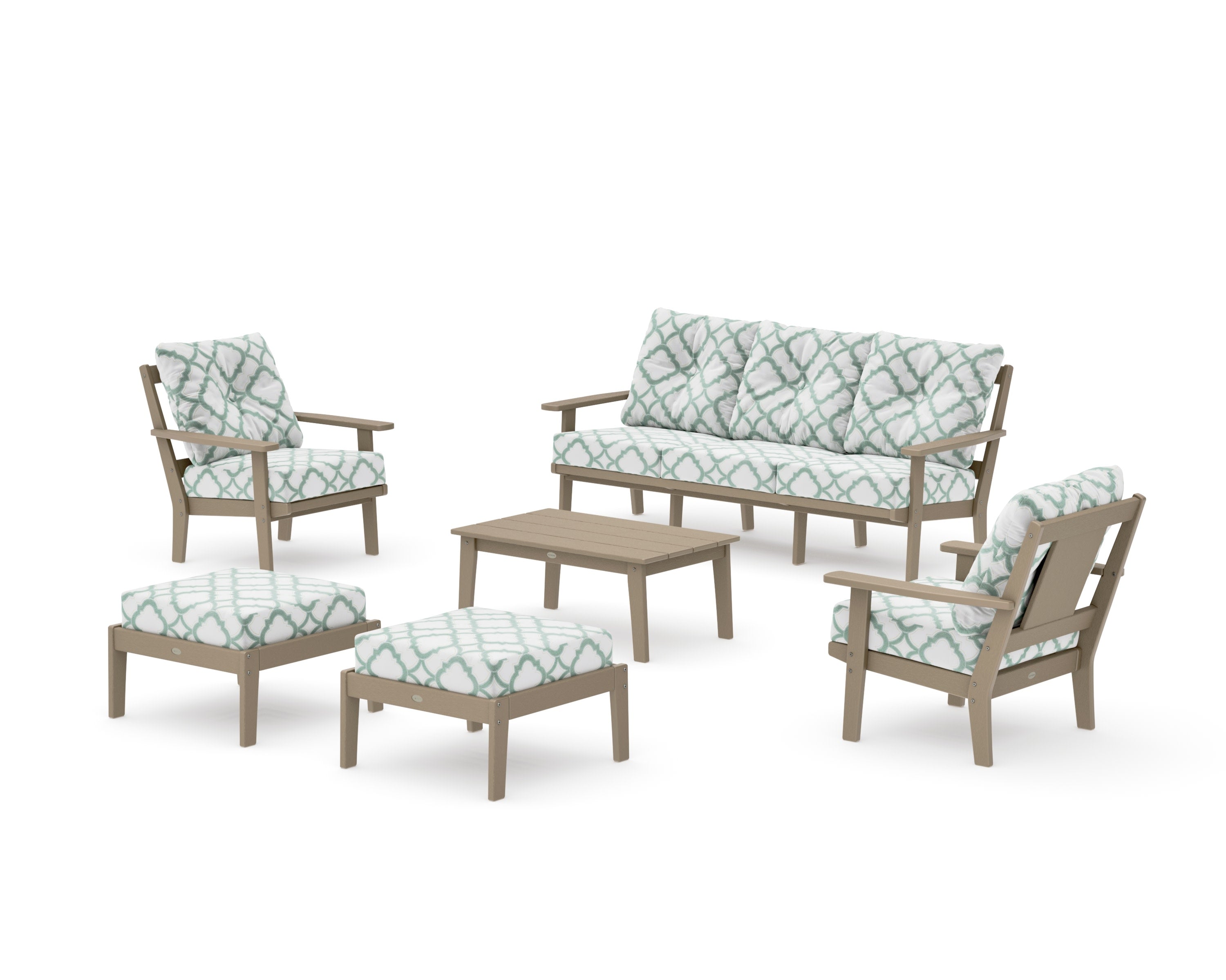 Prairie 6-Piece Lounge Sofa Set in Vintage Sahara / Trellis Glacier Spa