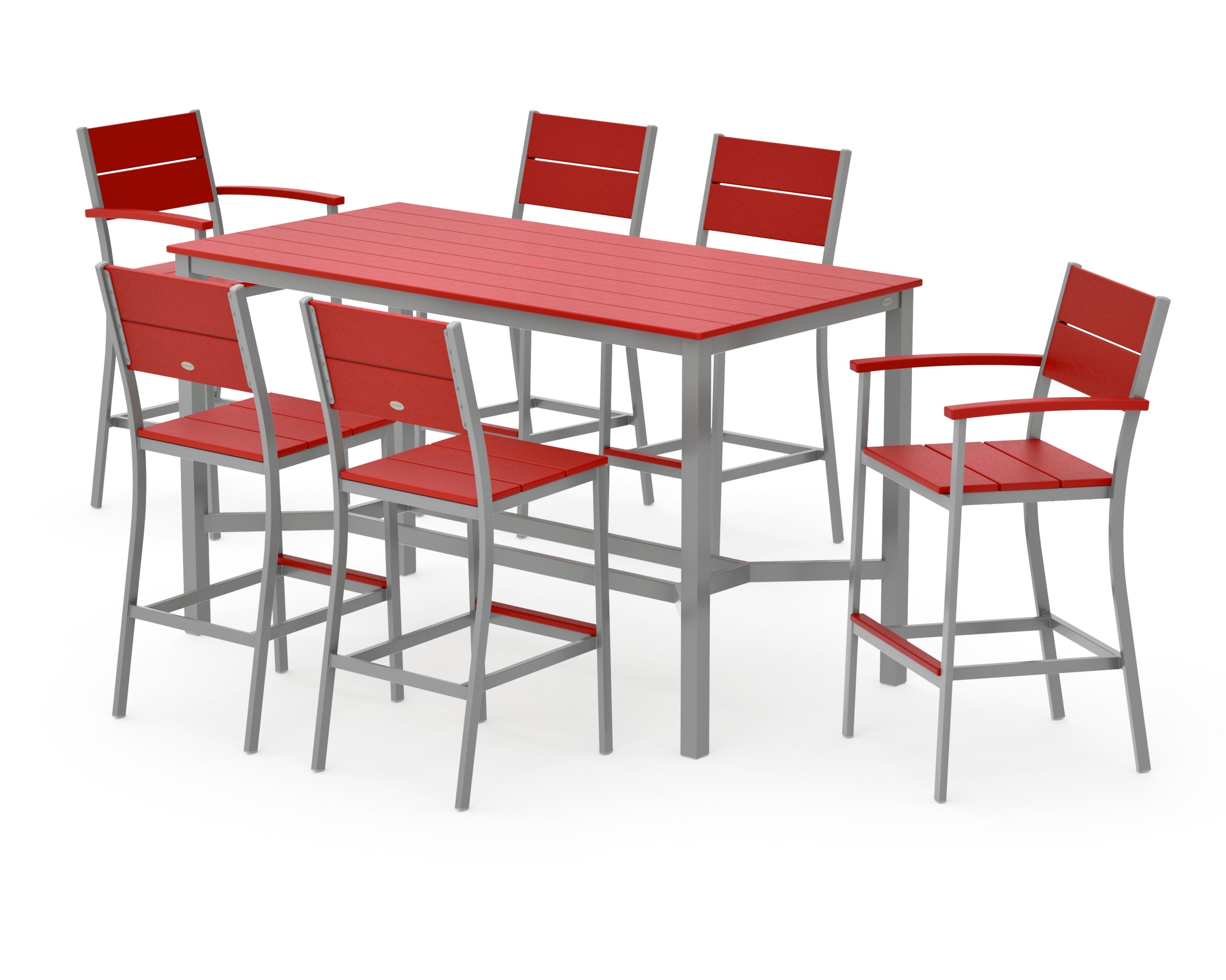 Main Street 7-Piece Bar Set in Silver / Sunset Red