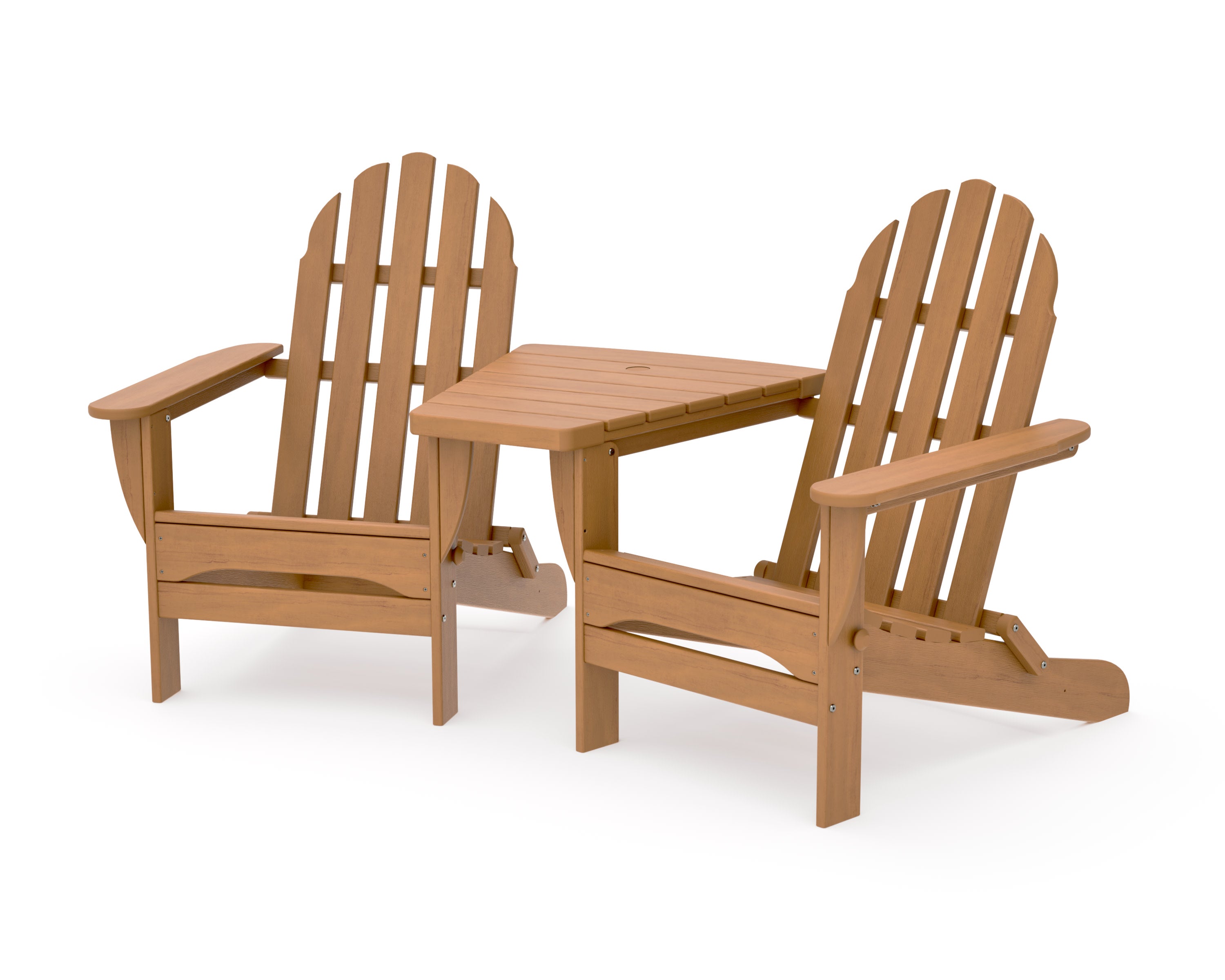 Classic Folding Adirondacks with Angled Connecting Table in Natural